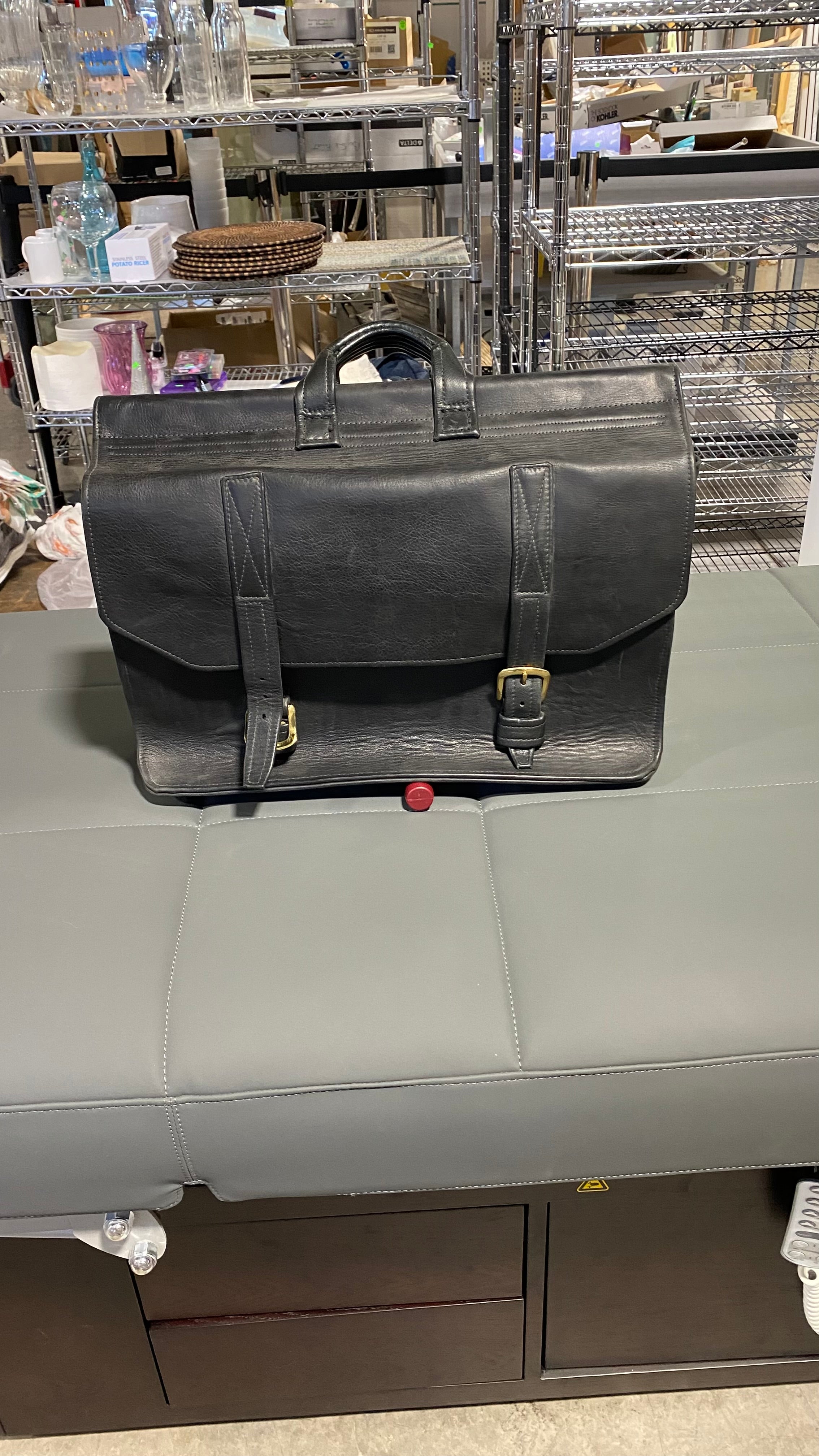 Large Two-Sided Double Buckle Leather Artist's Satchel 20"x 15"x 8"