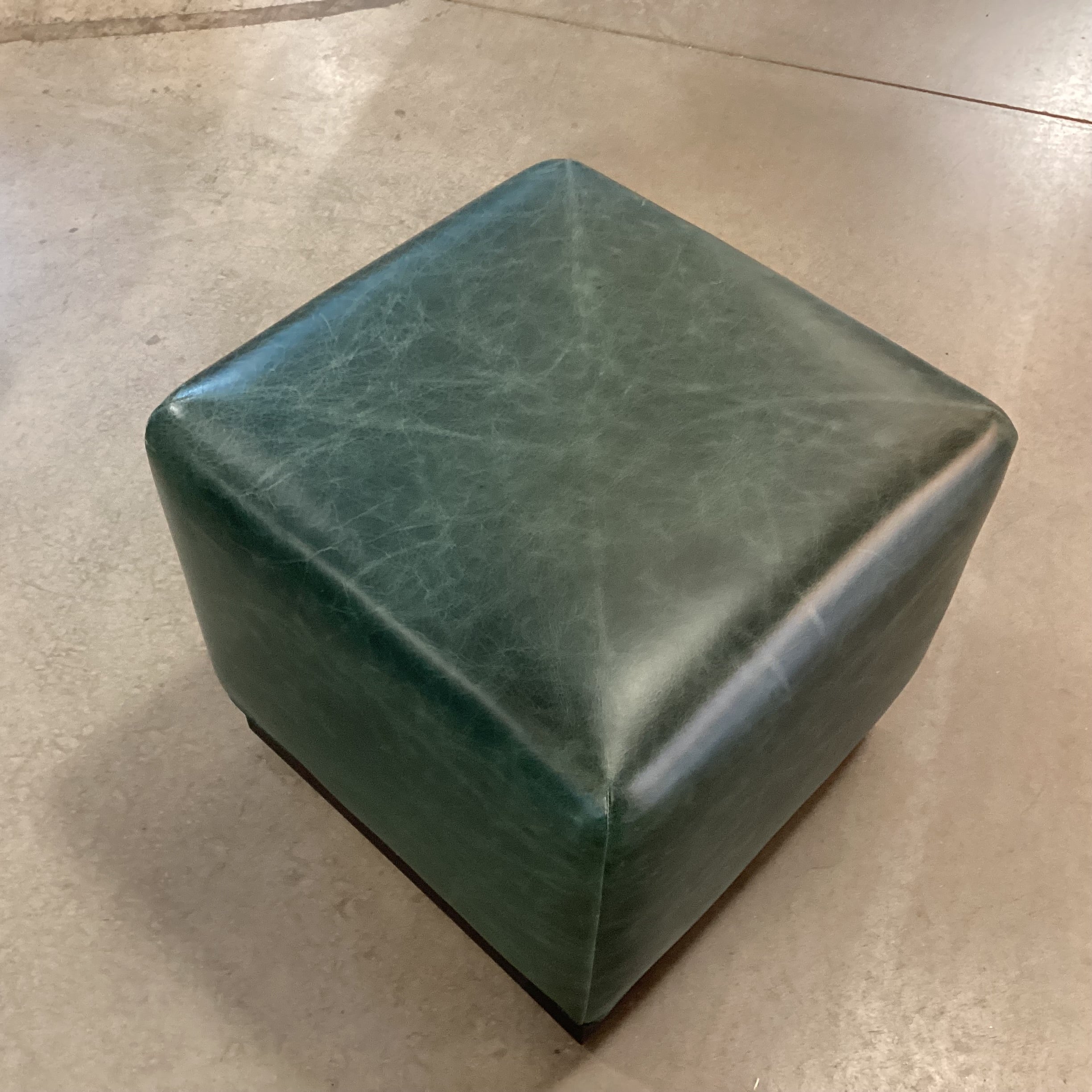 Teal Leather Black Oak Base Cube Ottoman 19"x 19"x 18.5"