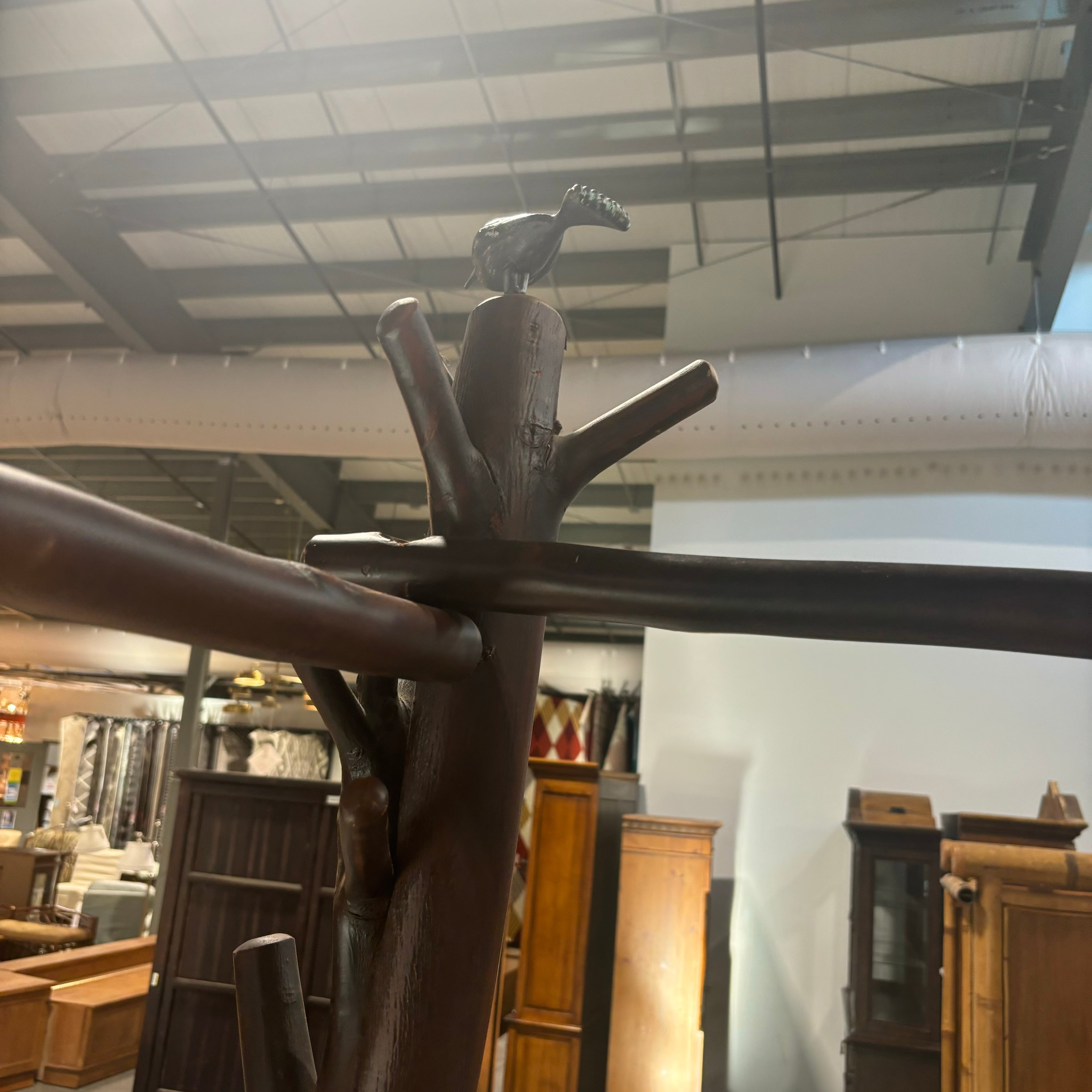 QUEEN Ornate Carved Dark Finish Branch Style with Bird Accent Canopy Bed 73"x 96"x 94"