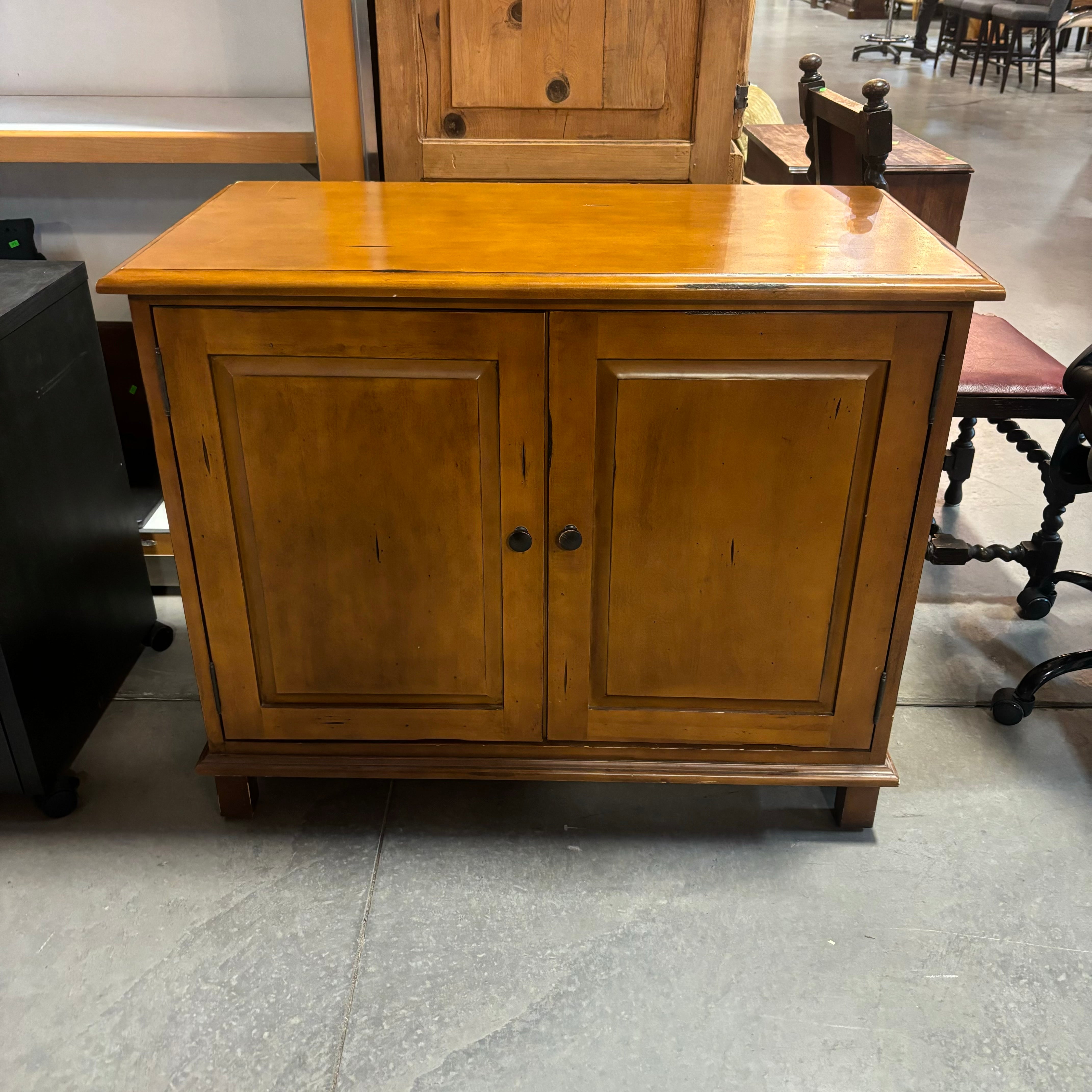 Distressed Golden Finish Wood 2 Door with Shelves Office Cabinet 42"x 22"x 34"