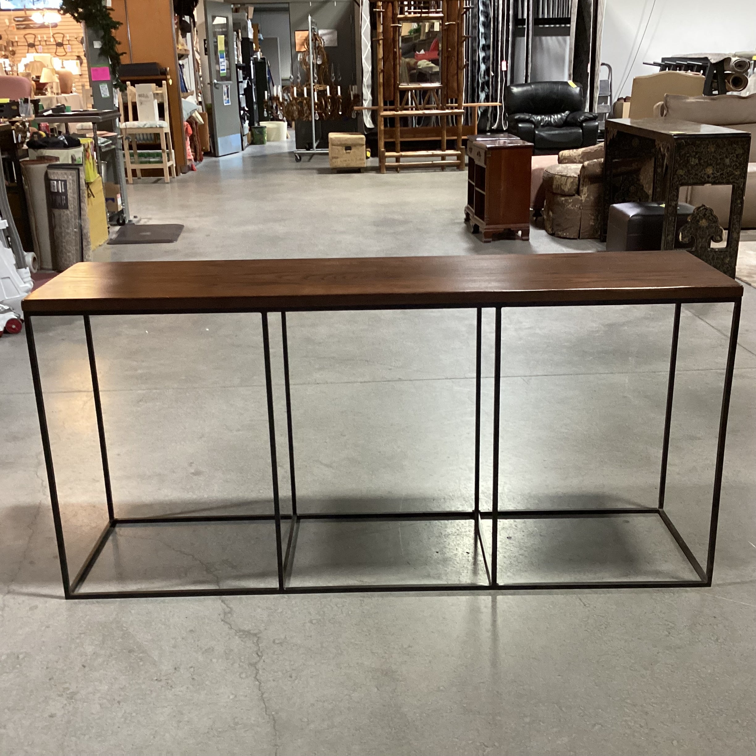 Dark Finish Wood & Iron Base Sofa Table 63"x 16"x 30"