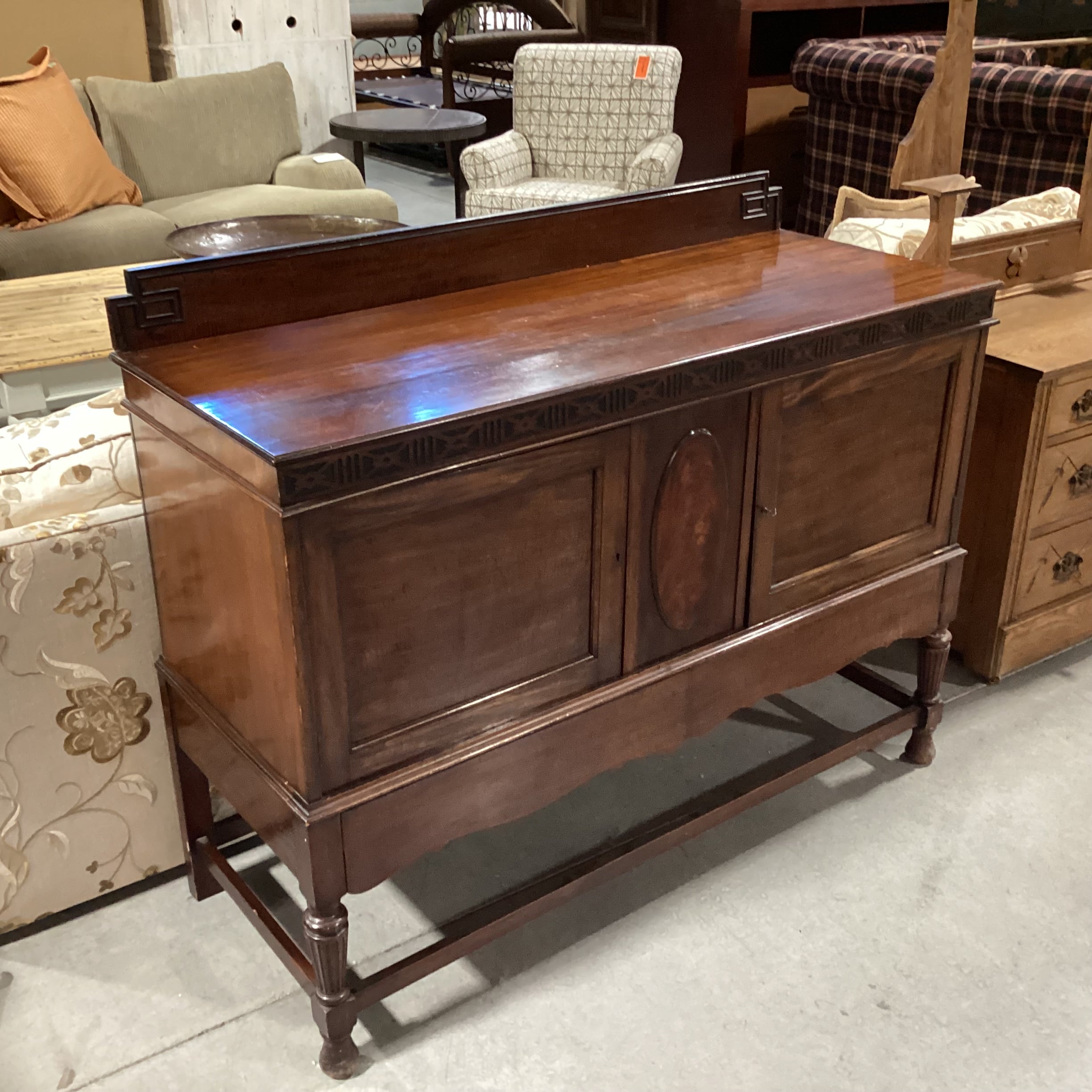 Antique Ribbon Mahogany with Ornate Molding Detail 2 Door Buffet Sideboard 53.5"x 21"x 42.5"