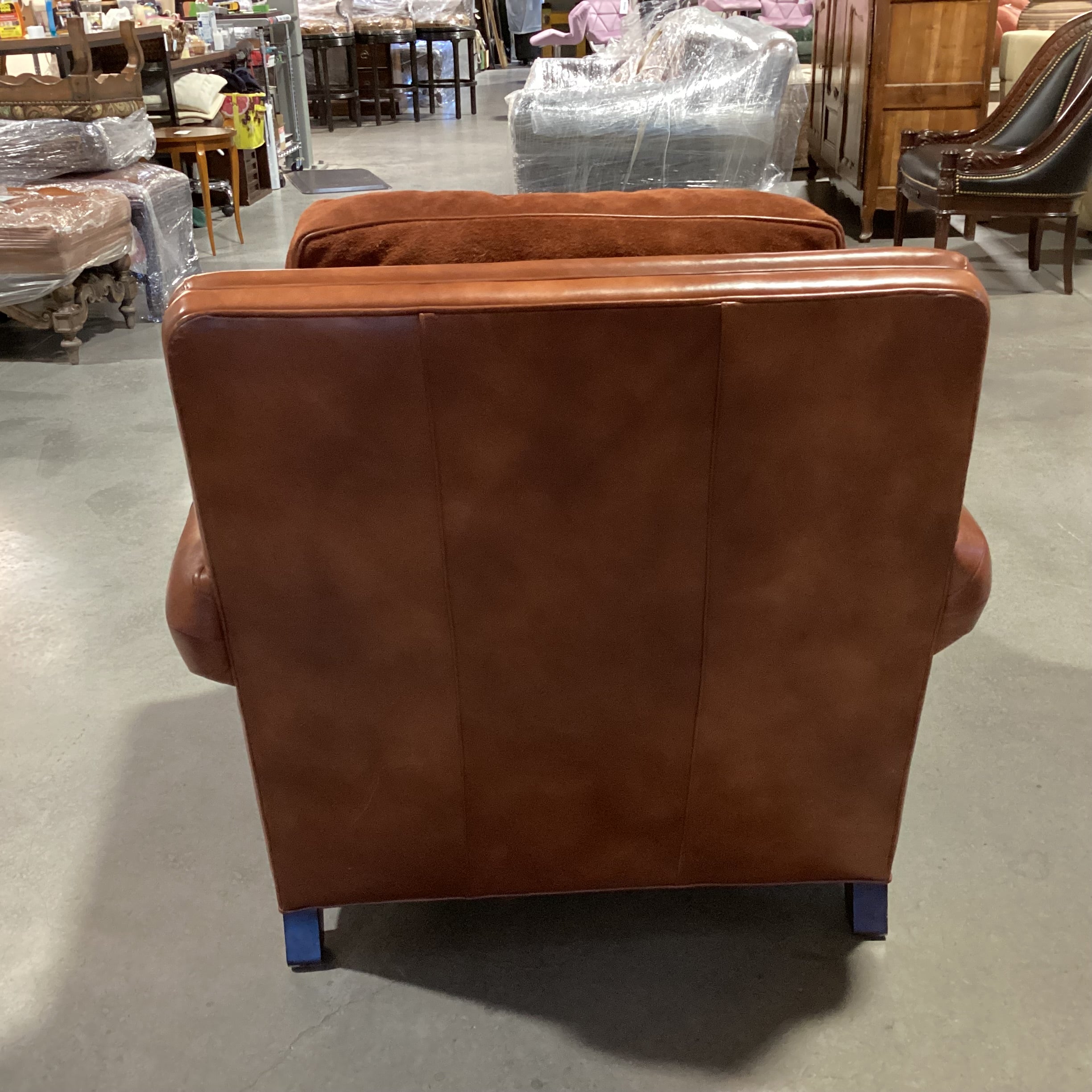 Hancock & Moore Leather & Suede Roll Arm Club Chair 40"x 44"x 35"