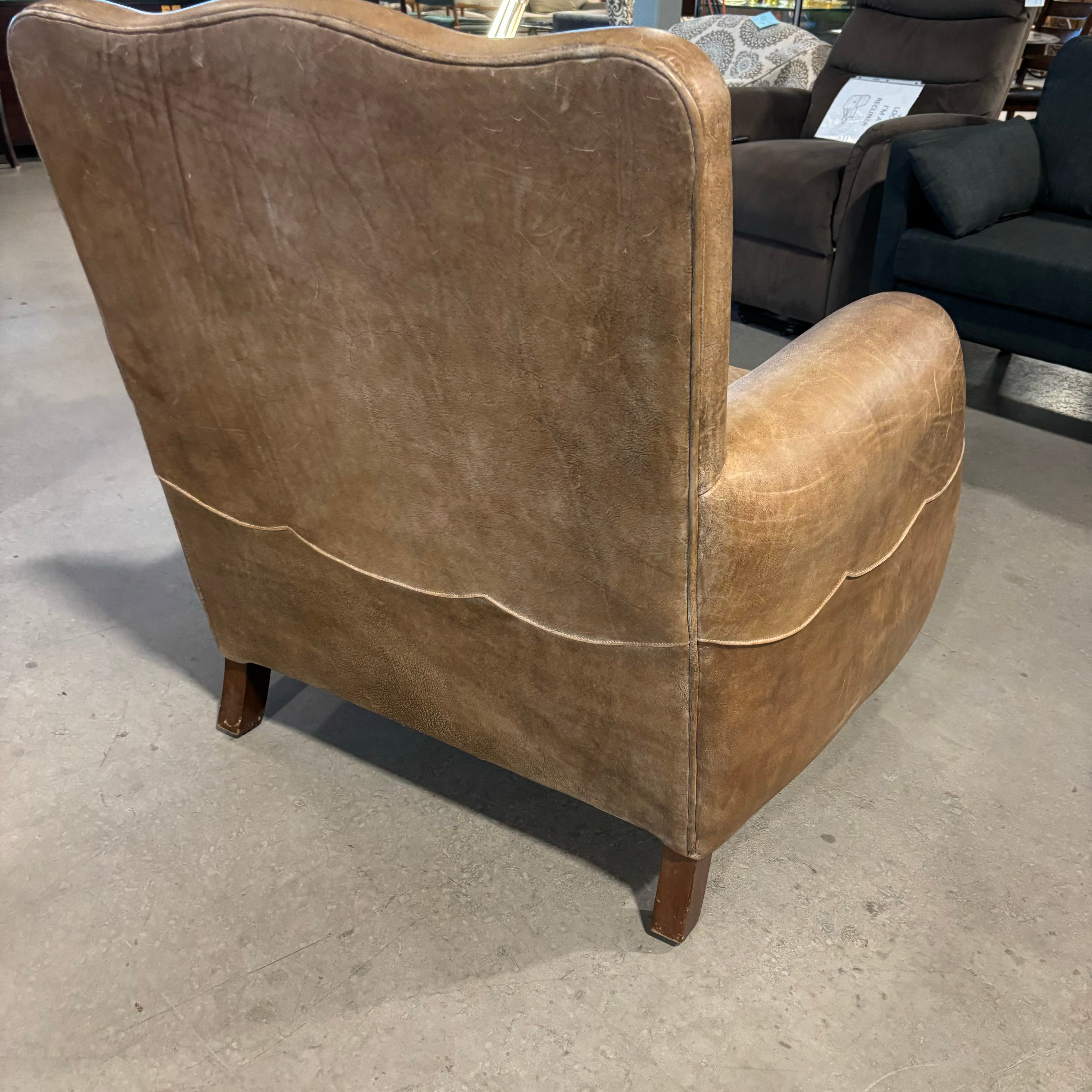 Expressions Furniture Leather Nailhead with Wood Feet Lounge Chair 38"x 36"x 40"