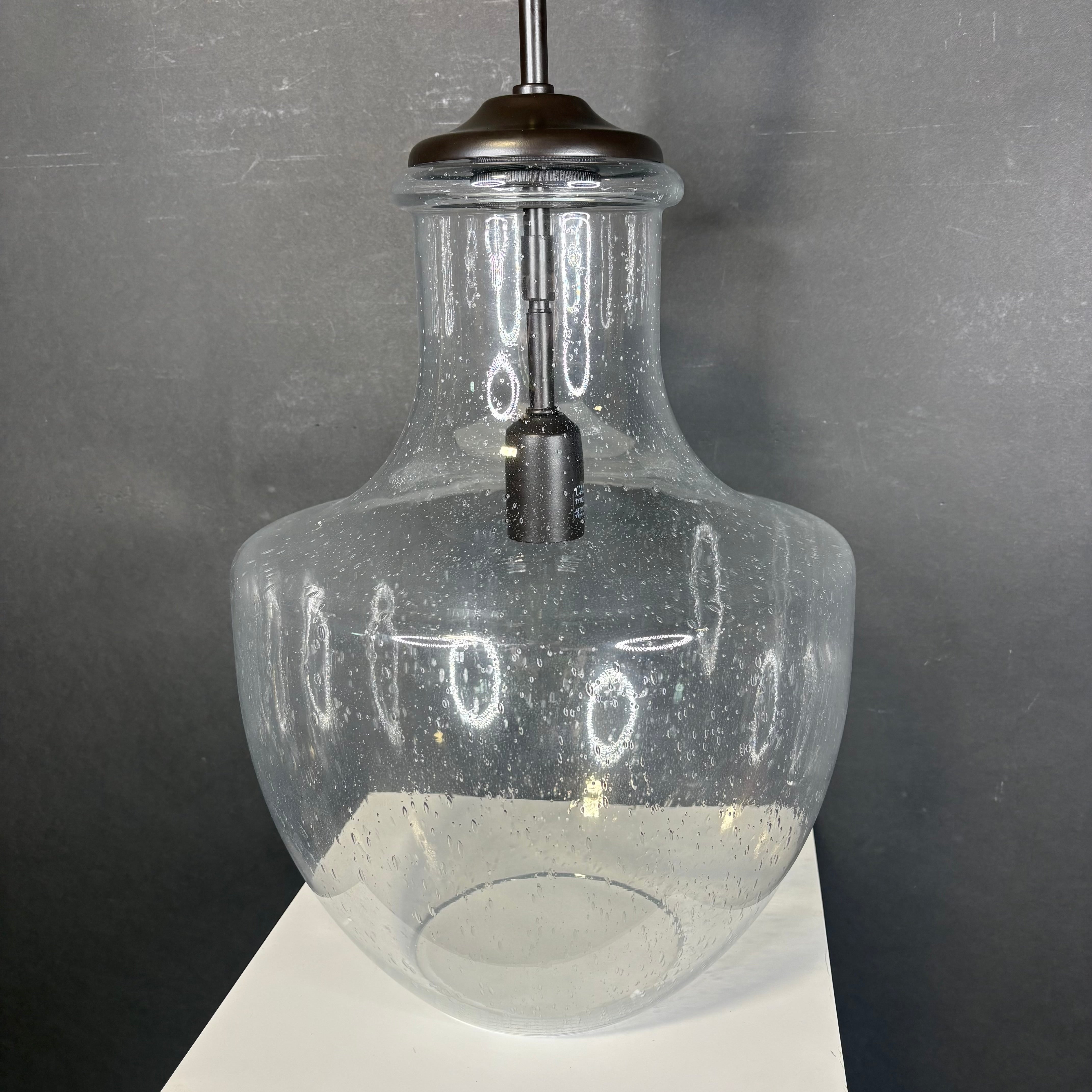 Generation Lighting Baylor 1-Light Bronze with Seeded Glass Ceiling Pendant 12” Diameter x 17” - 42”