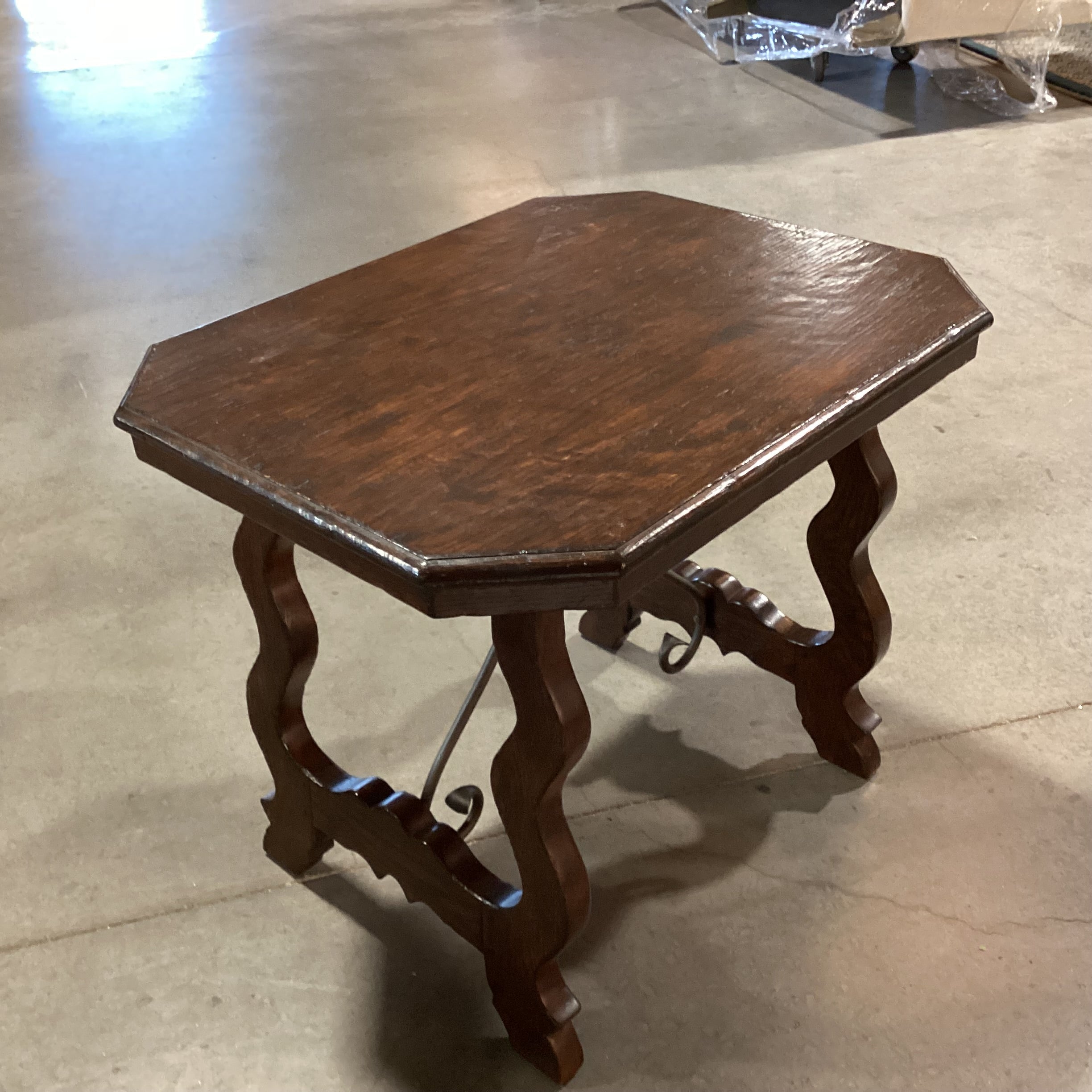 Collection Reproductions Dark Finish Carved Wood & Iron Stringer End Table 30"x 24"x 25.5"