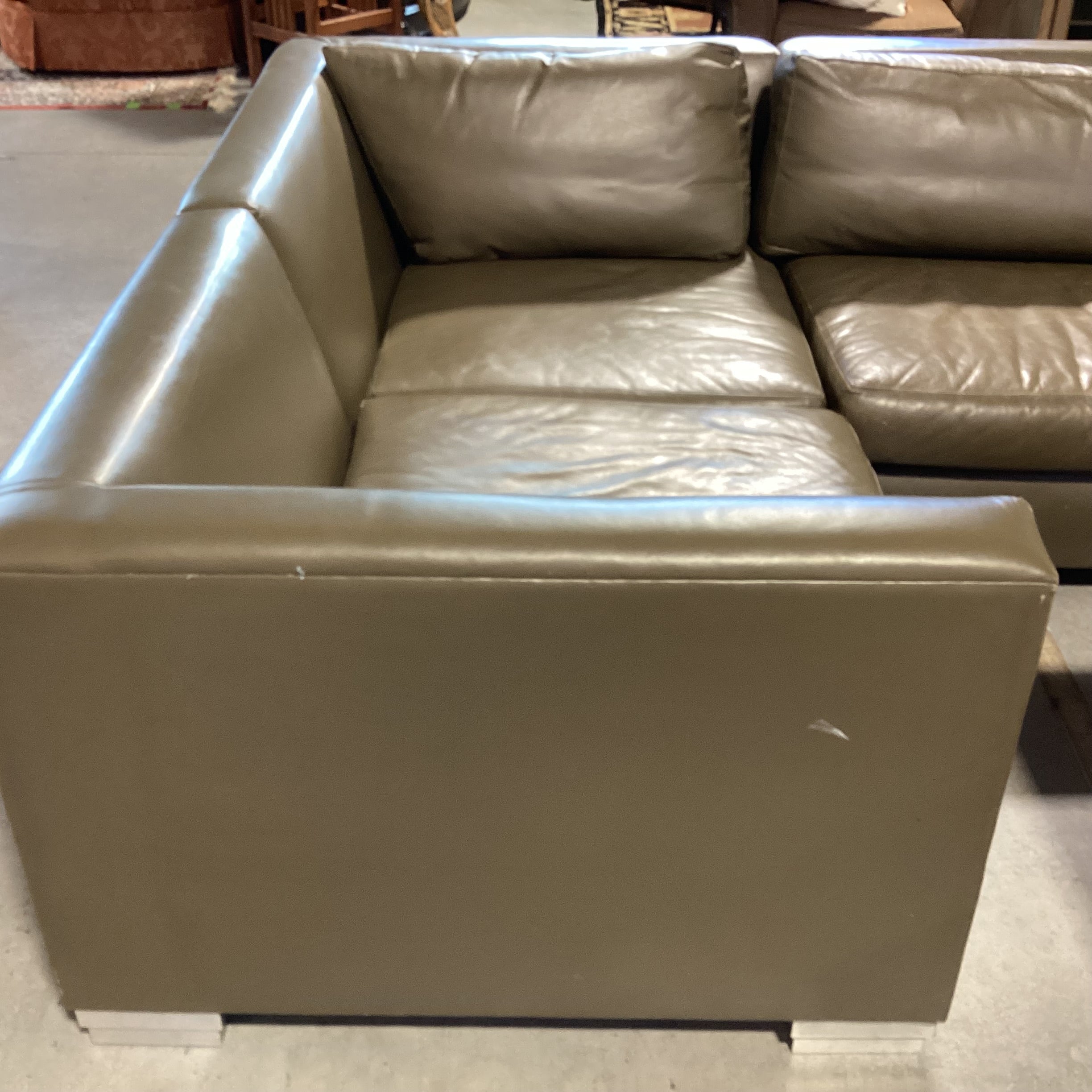 Modern Taupe Grey Leather Down Mix 4 Piece Sectional 76"x 162"x 62"x 40"x 28"