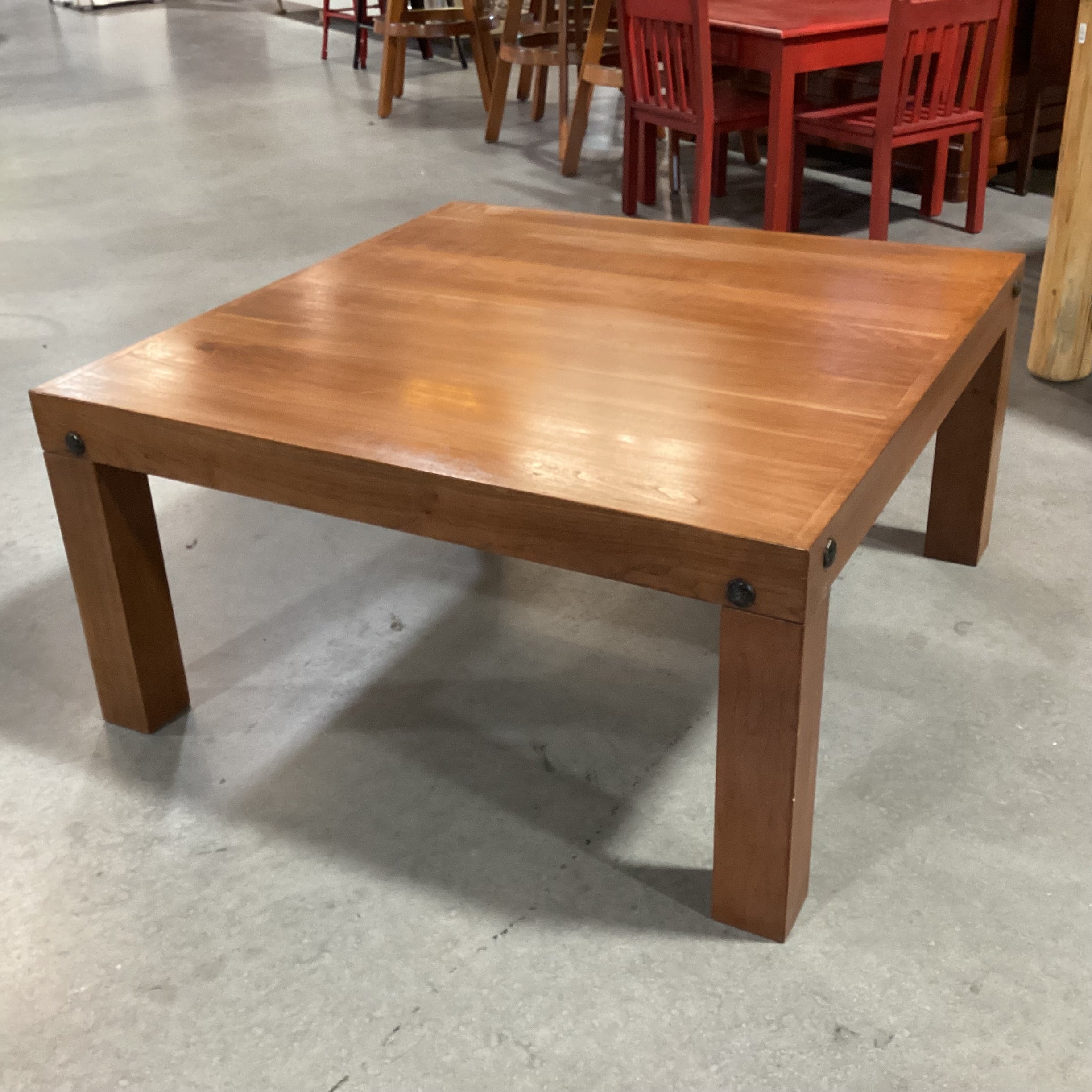 Custom Solid Finished Wood With Large Nailhead Detail Coffee Table 37"x 37"x 18"