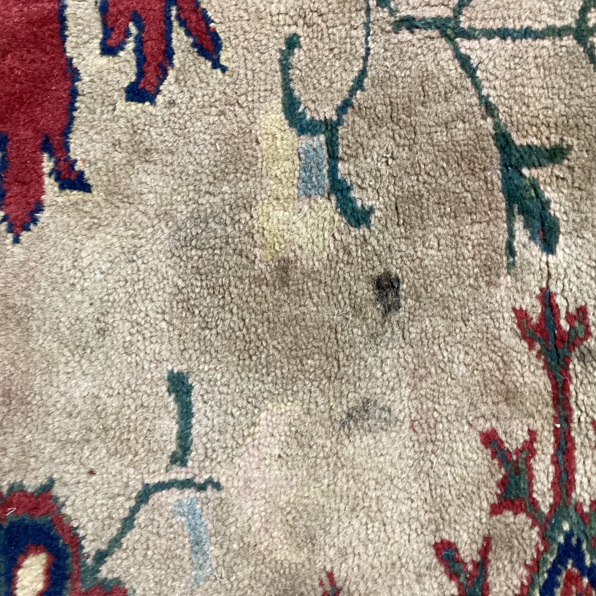 Vintage Beige Tan Red Navy Hand Woven Wool Rug 6'7" x 9'