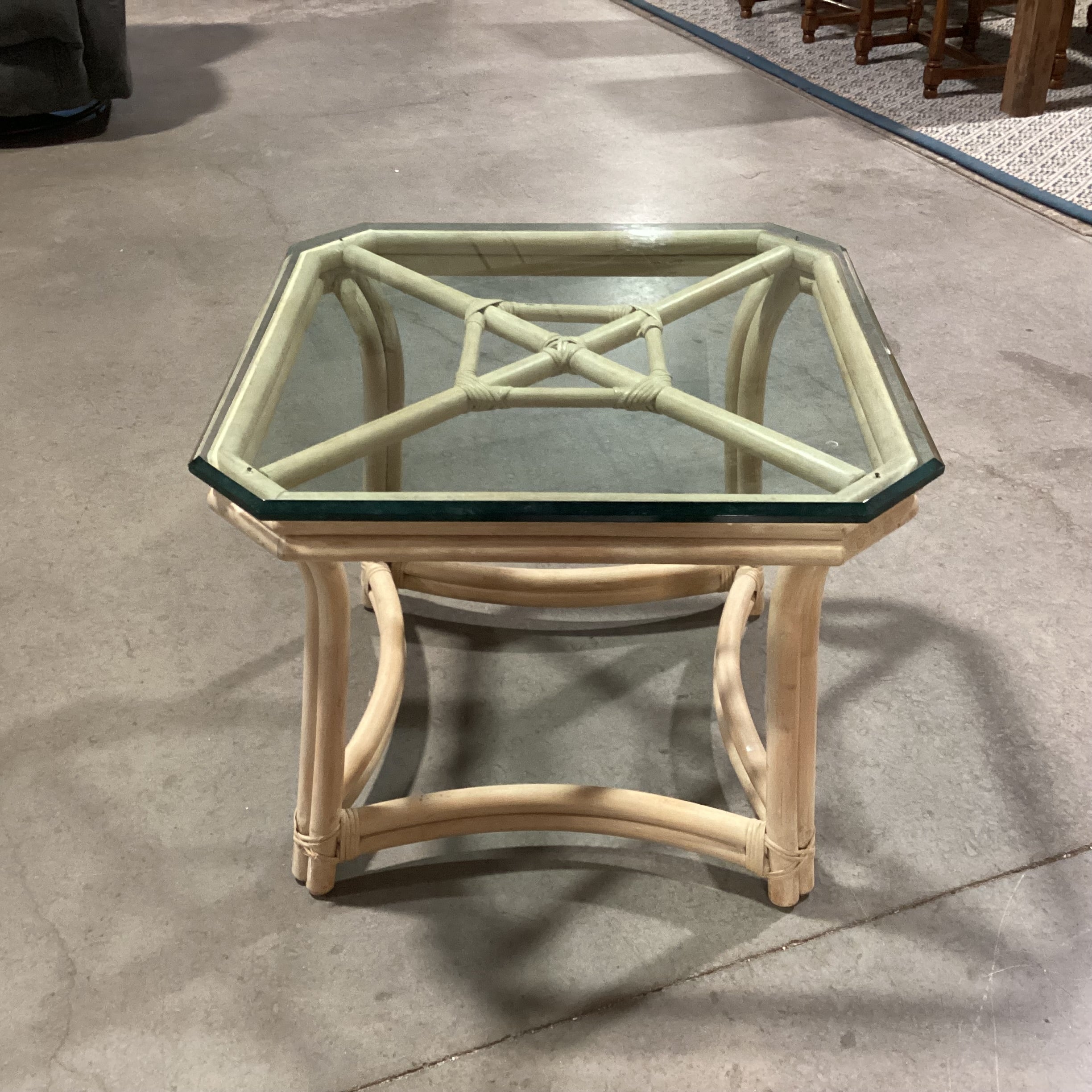 Washed Rattan & Glass End Table 26.5"x 26.5"x 22"