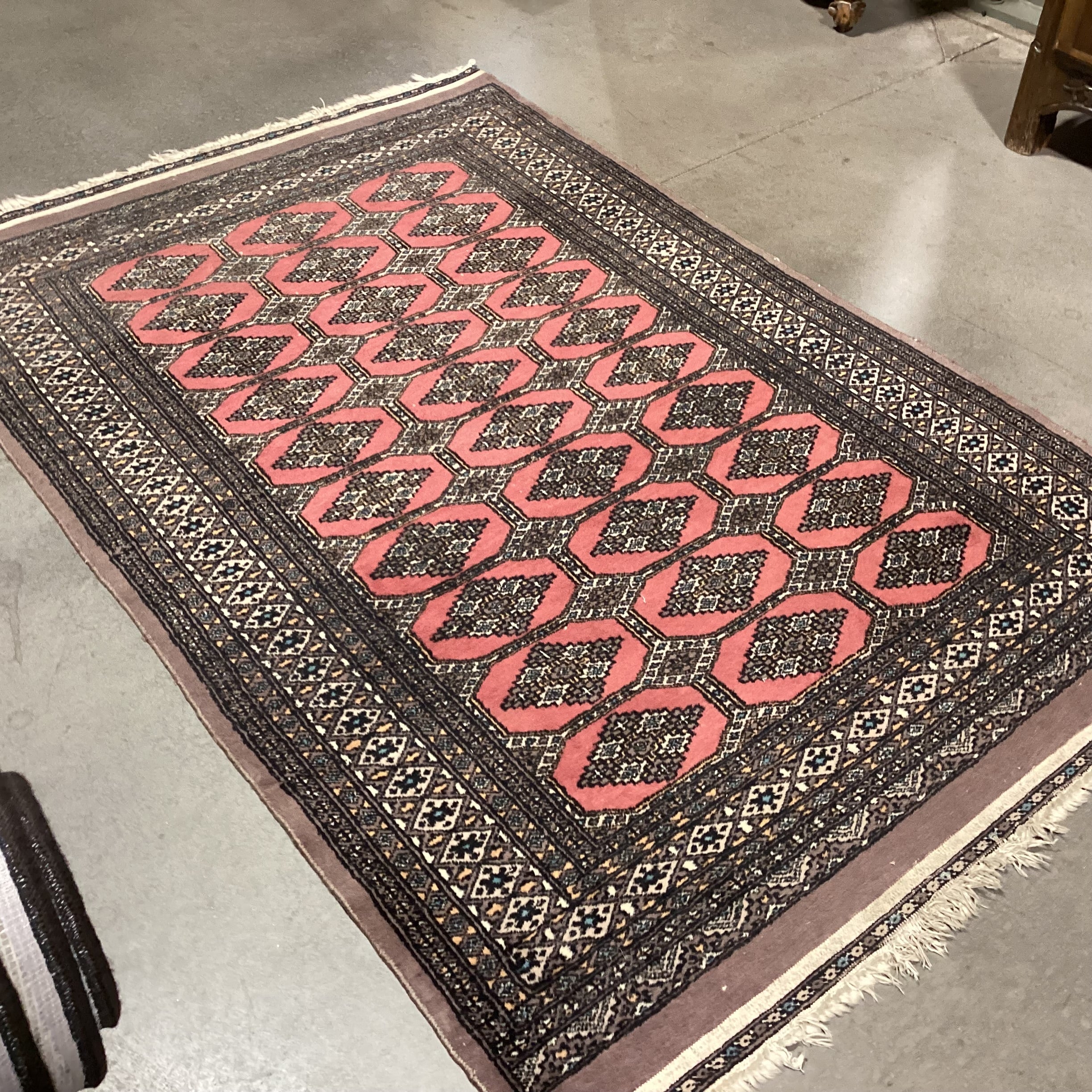 Vintage Pakistan Red Blue Brown Hand Woven Wool Rug 4'3"x 6'7"