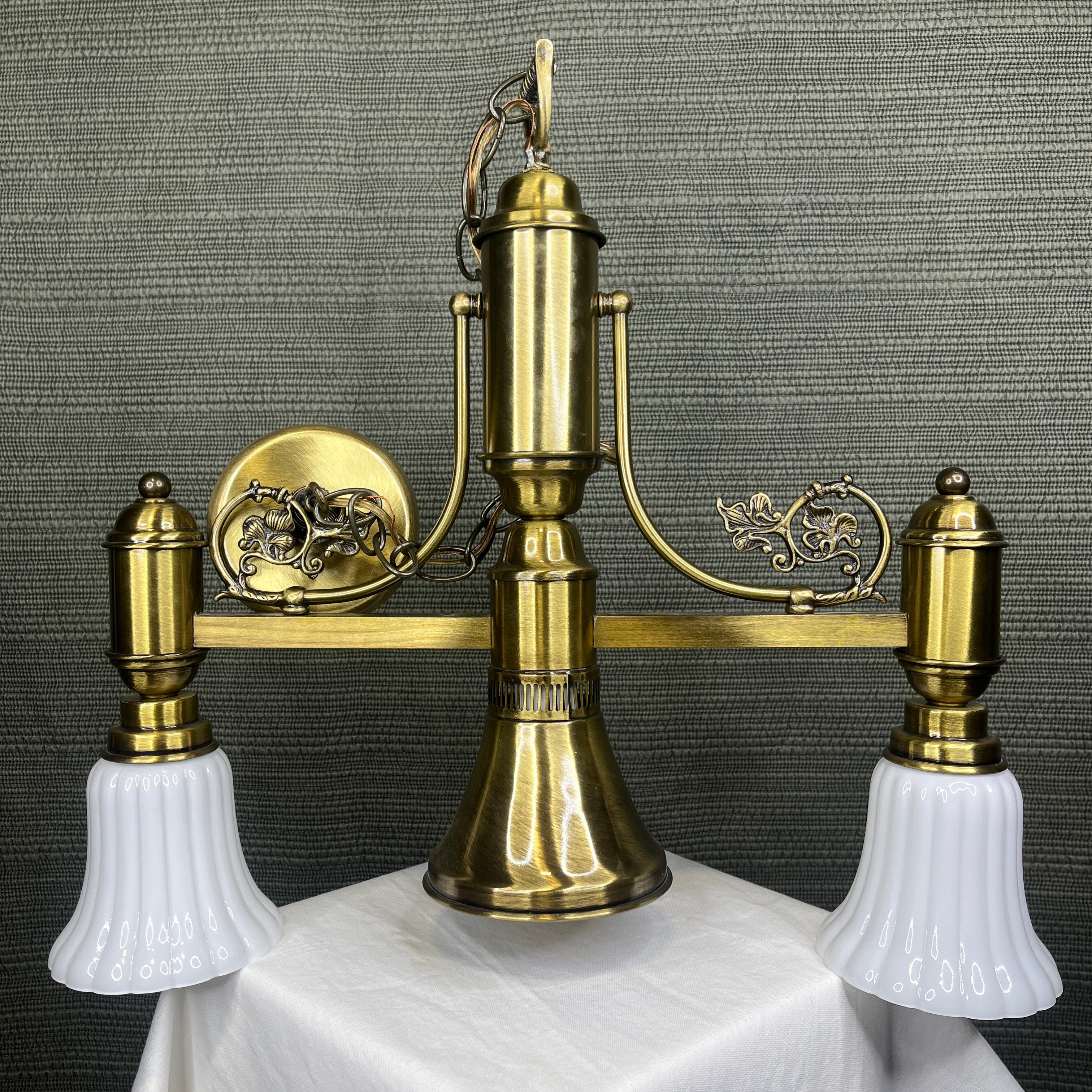 Hi-Lite Cased Collection 3-Light Weathered Brass with White Glass Shades Billiards Chandelier 23"x 6"x 20.5" - 45.5"