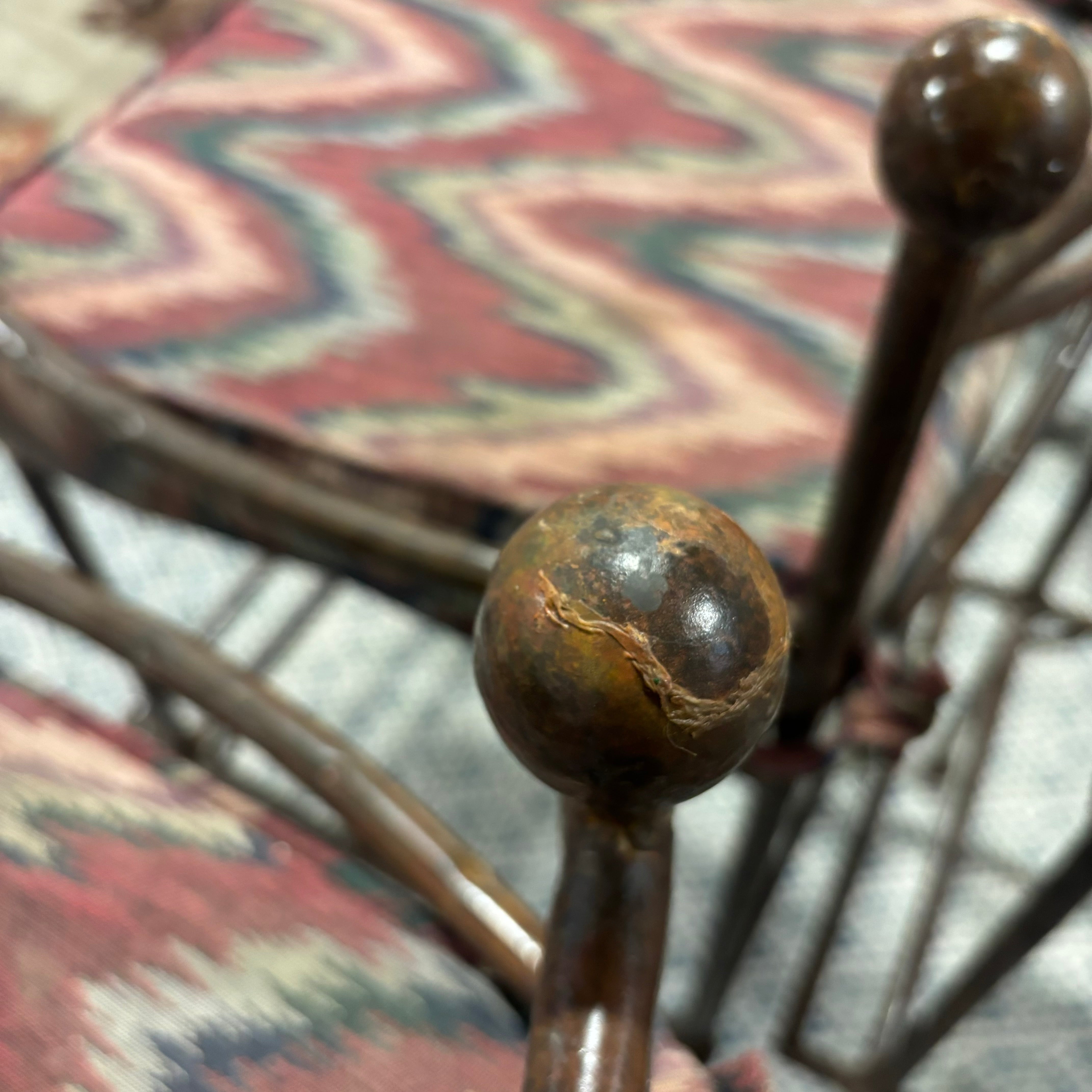 SET of 4 Rustic Metal with Multi Color Cloth Seat Barstools 33"