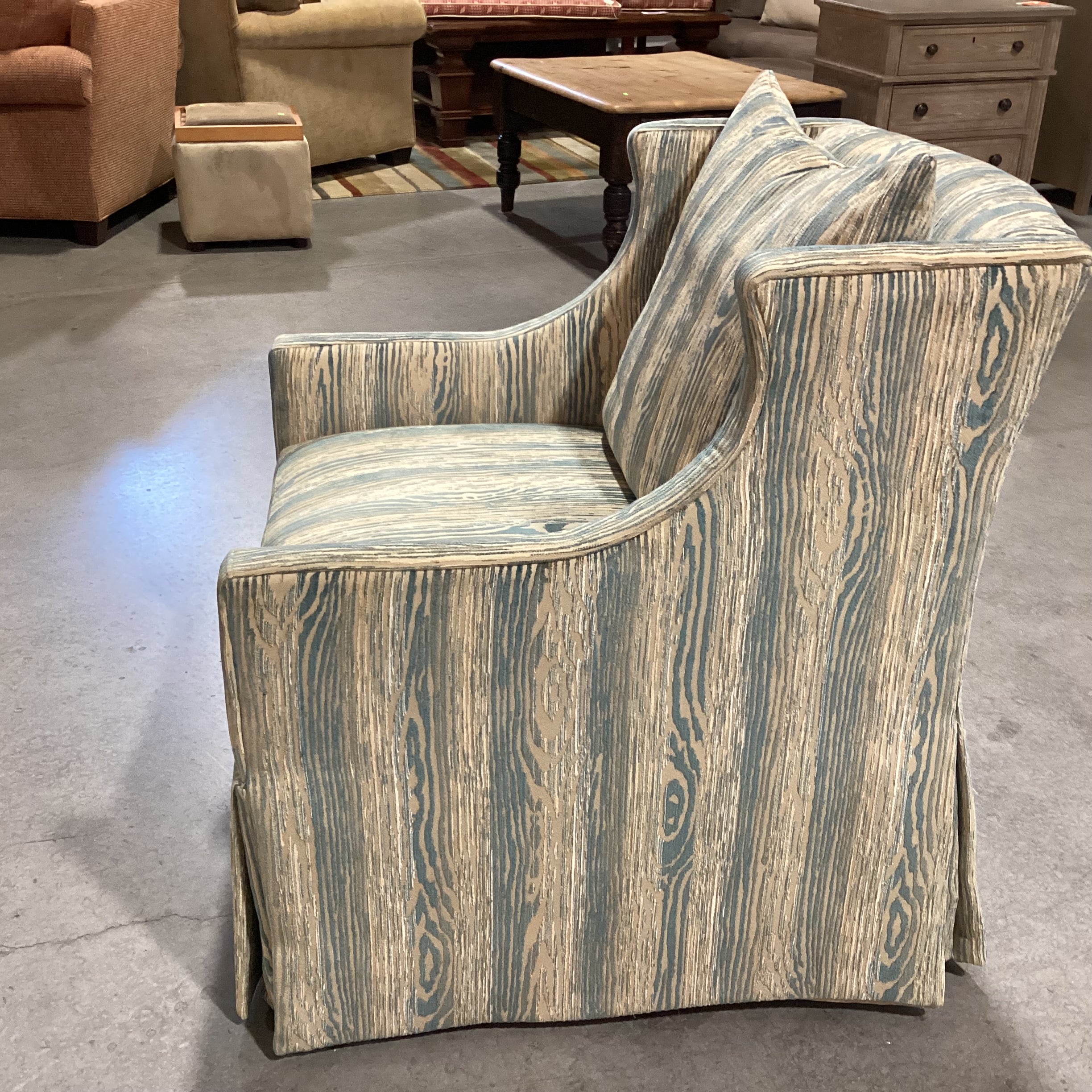 Stanford Furniture Blue & Gold Texture Woven Design Slope Arm Swivel Chair 29"x 34"x 36"