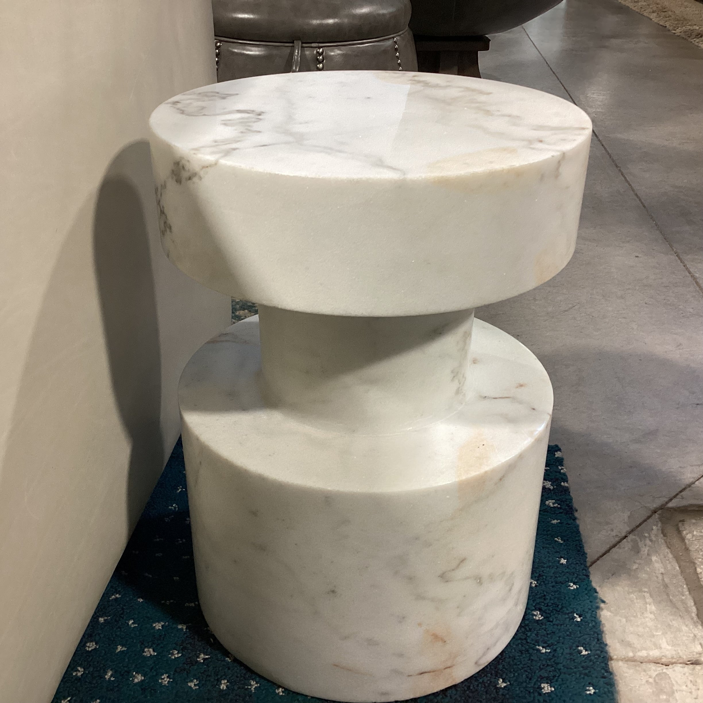 Noir Mamud White with Grey & Brown Veining Marble Accent Table 13" Diameter x 18"