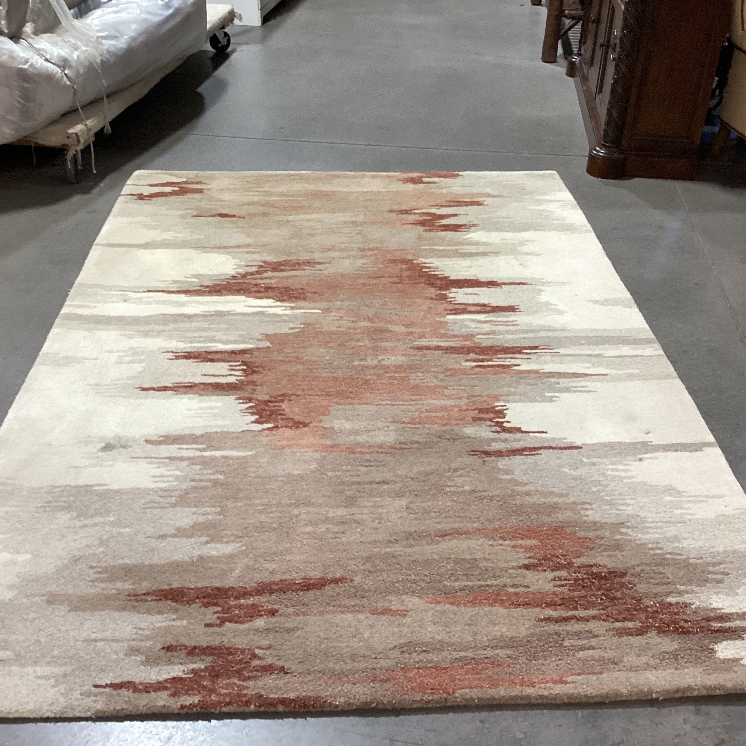 Crate & Barrel Birch & Terracotta Southwest Wool & Rayon Rug 6'x 9'