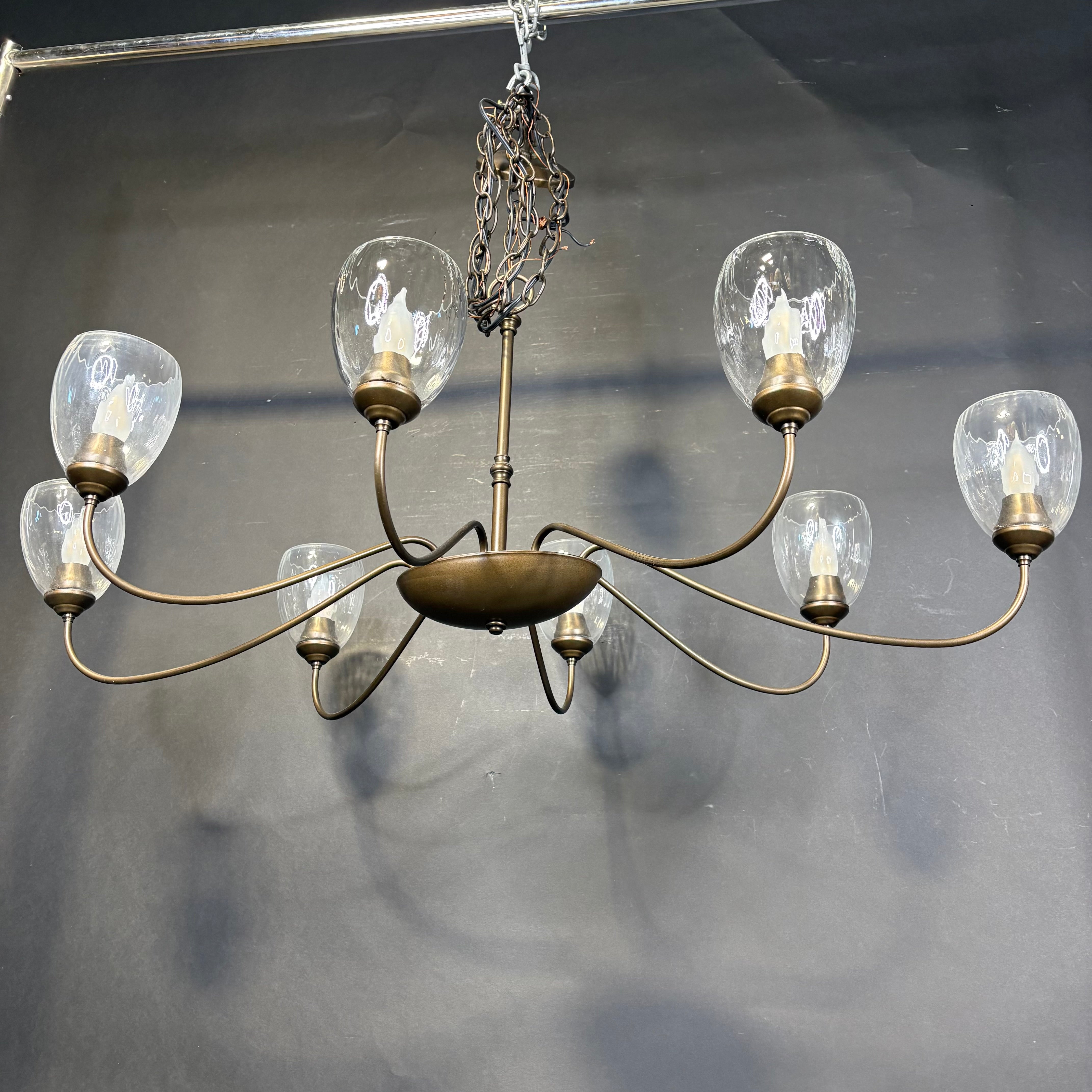 Hubbardton Forge Oval 8-Light Bronze with Glass Shades Chandelier 43”x 27”x 17” - 65”