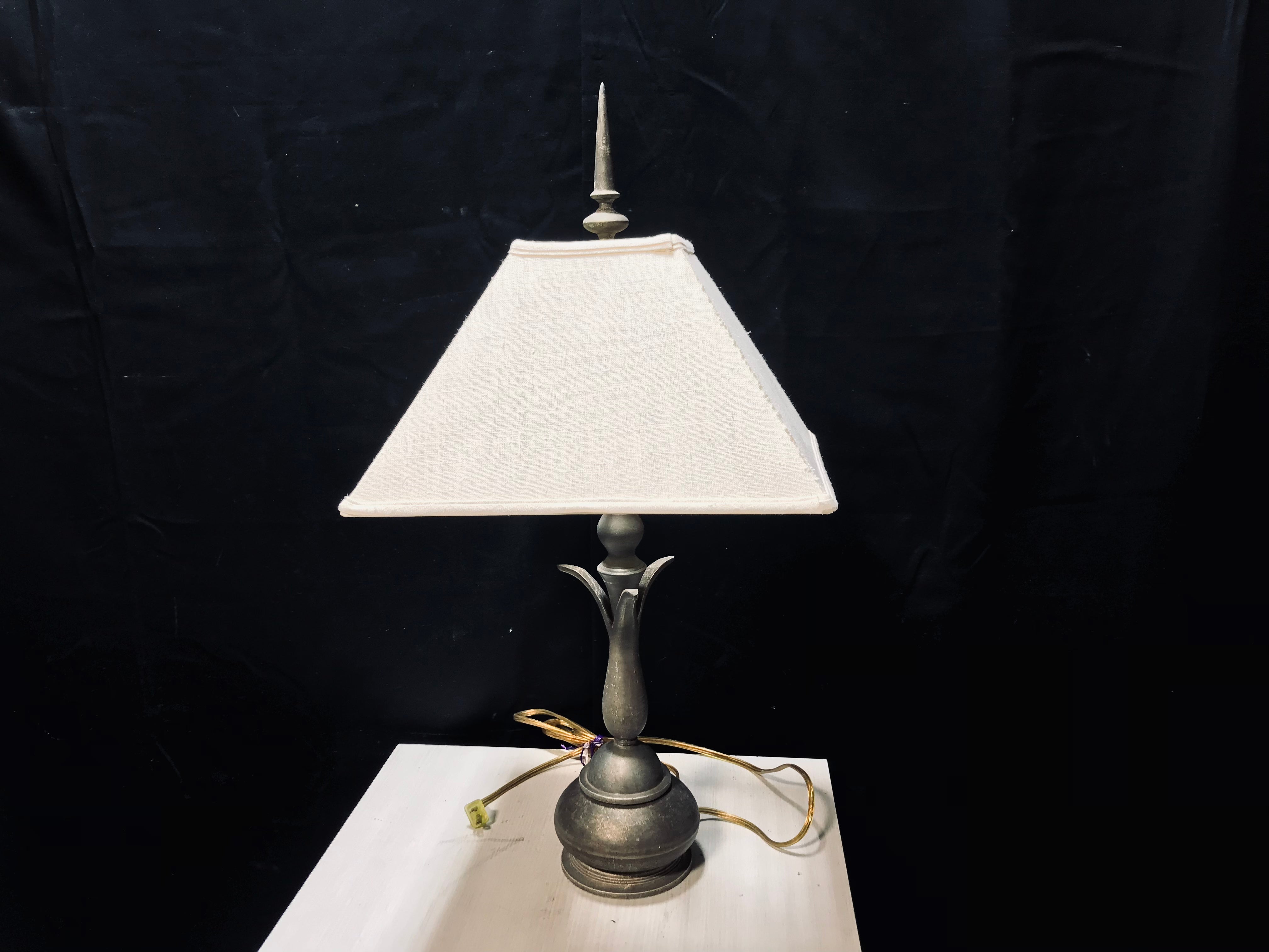 Ceramic Gun Metal Grey Table Lamp With Shade, 5" Base 28" Height