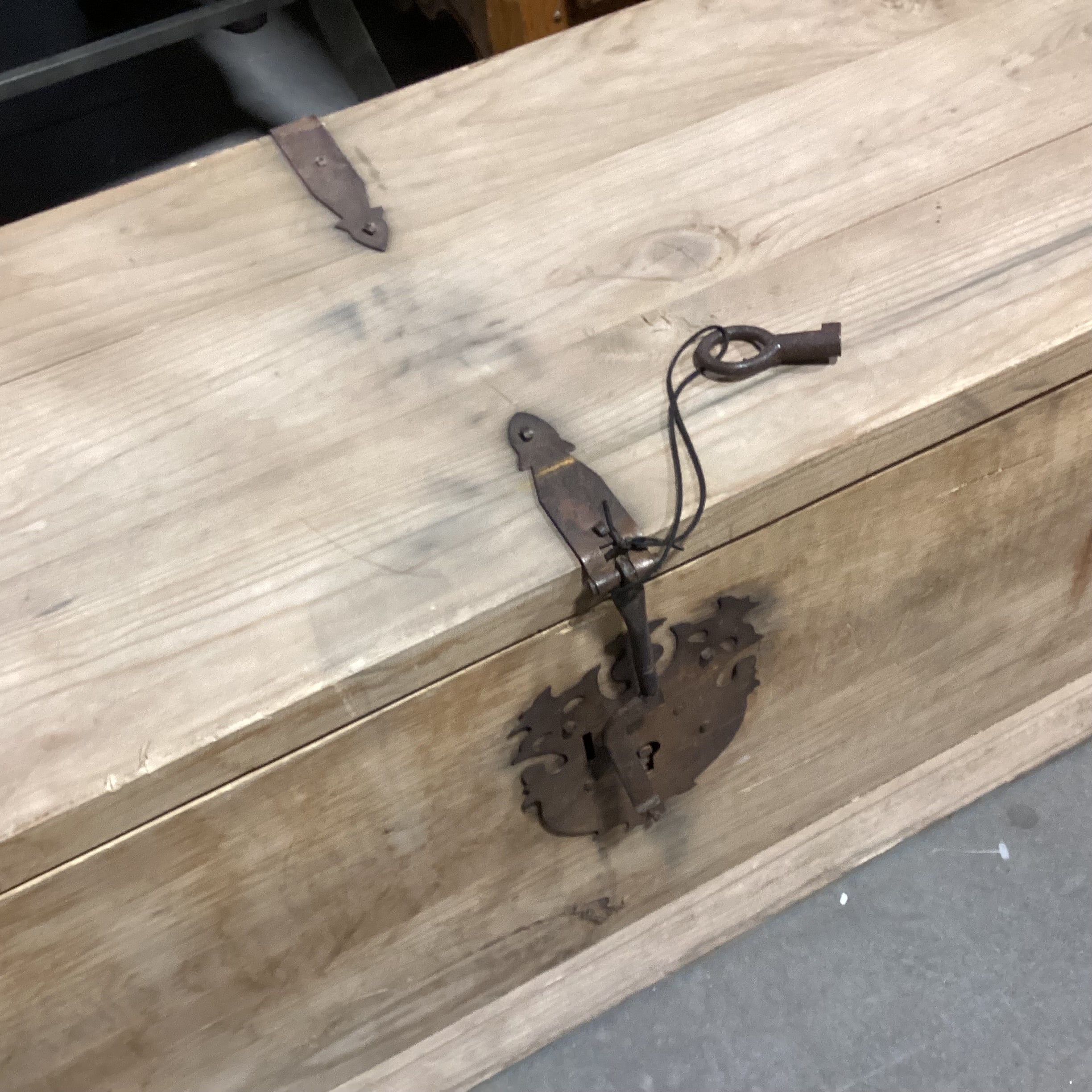 Natural Rustic Pine with Iron Accent Trunk 63"x 18.5"x 16"