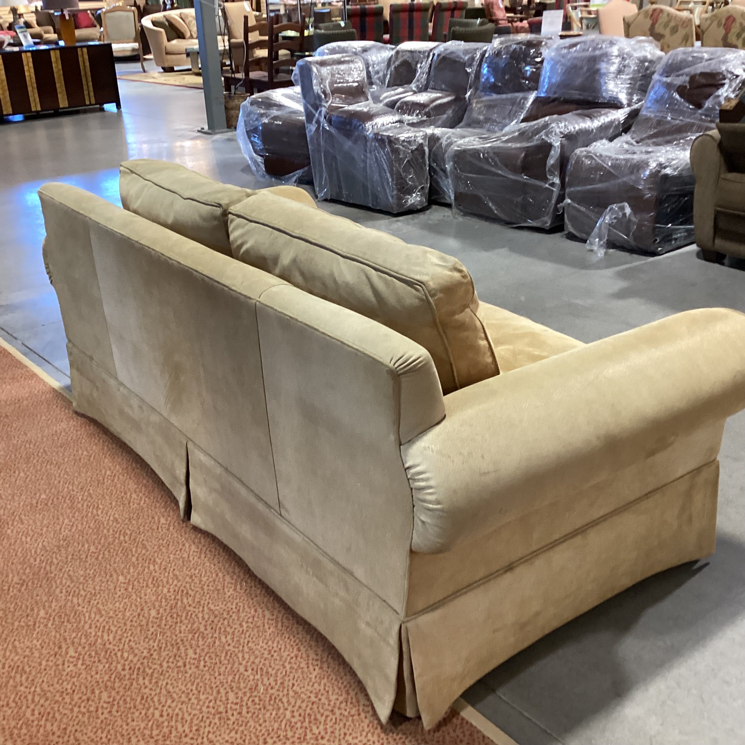 Golden Tan Leather Roll Arm Nailhead Sofa 86"x 40"x 32"