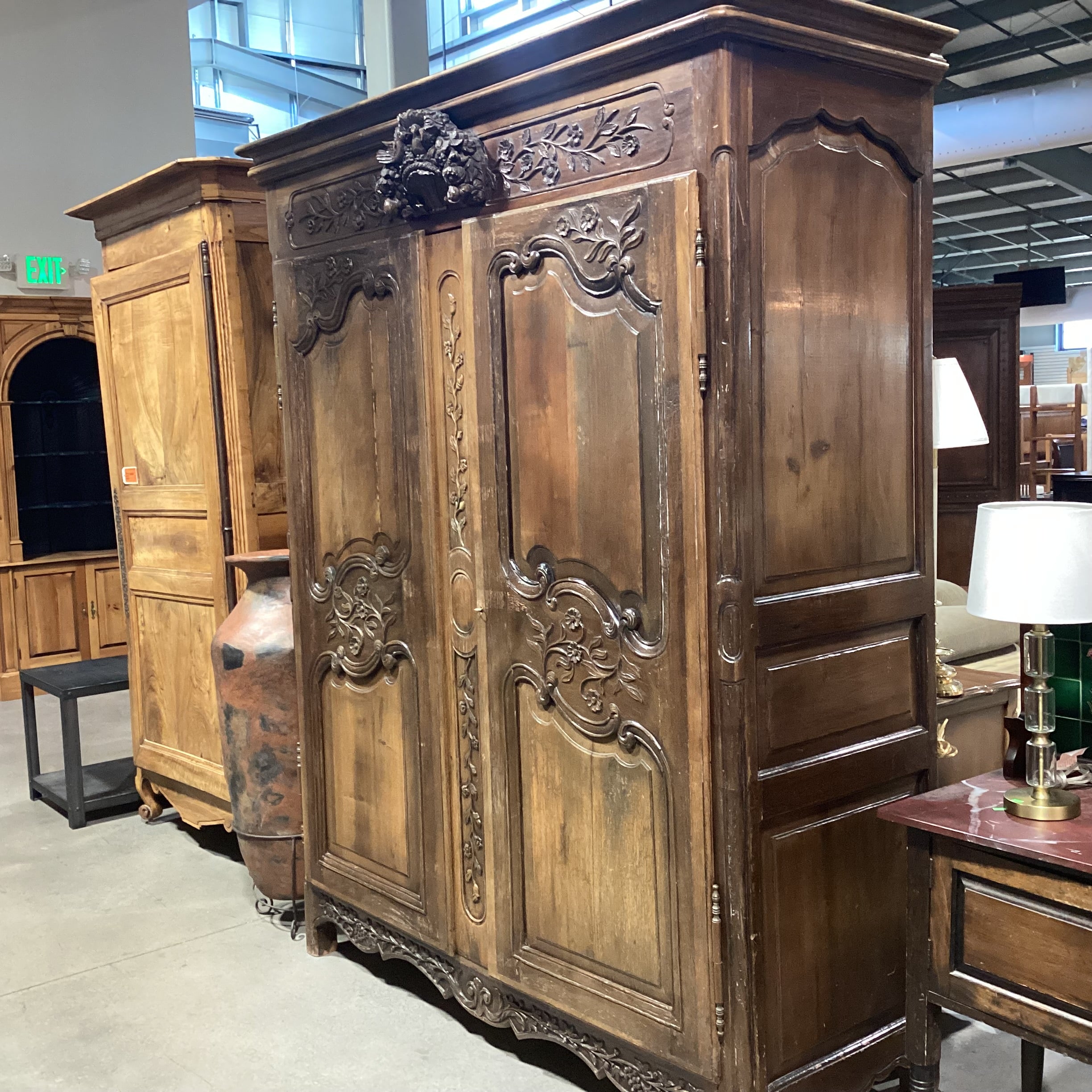 Ornate Carved Bird Floral 2 Door 6 Drawer Armoire 71"x 29"x 88"