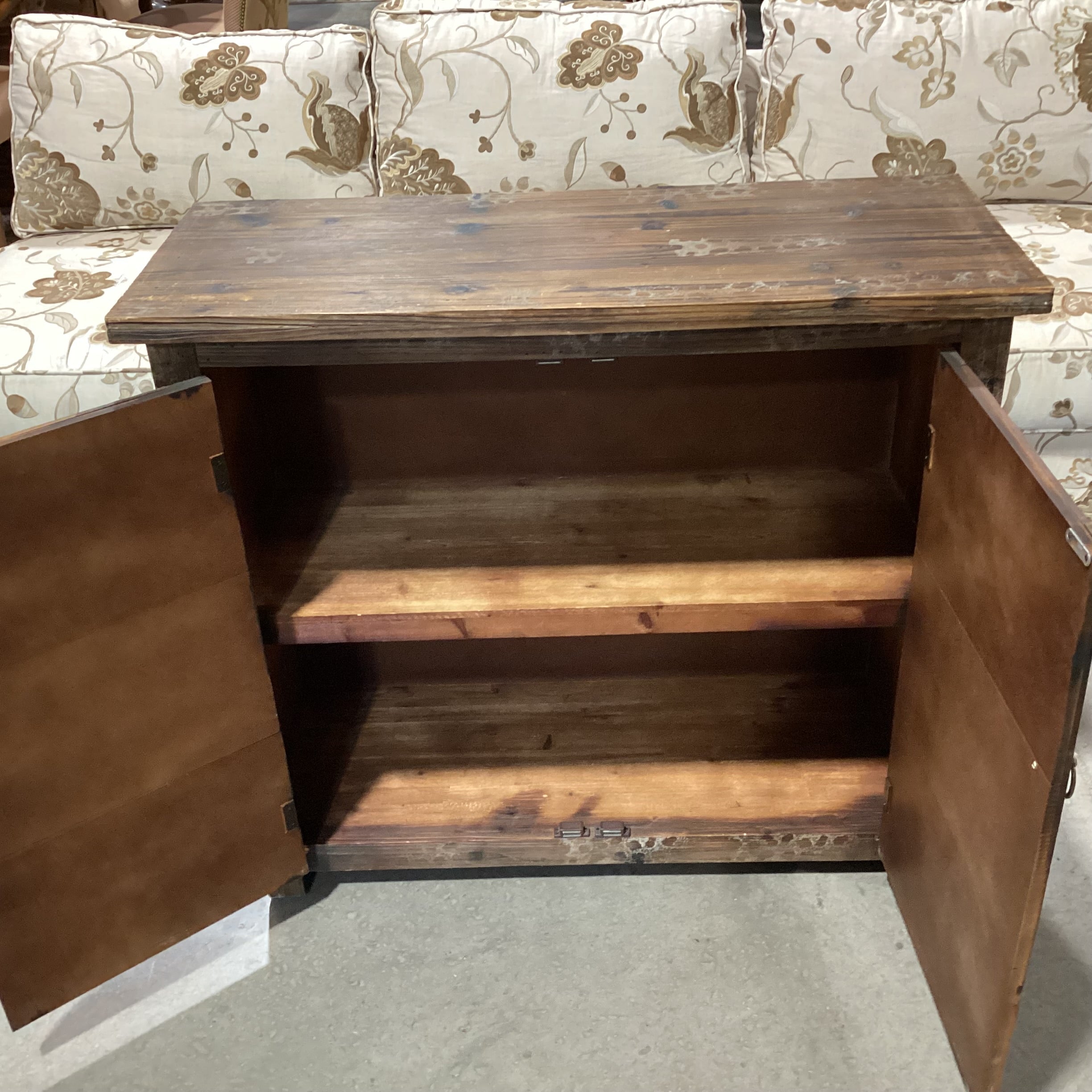 Rustic Distressed Wood & Tin Design Panes 2 Door Cabinet Console 36"x 15"x 32.5"
