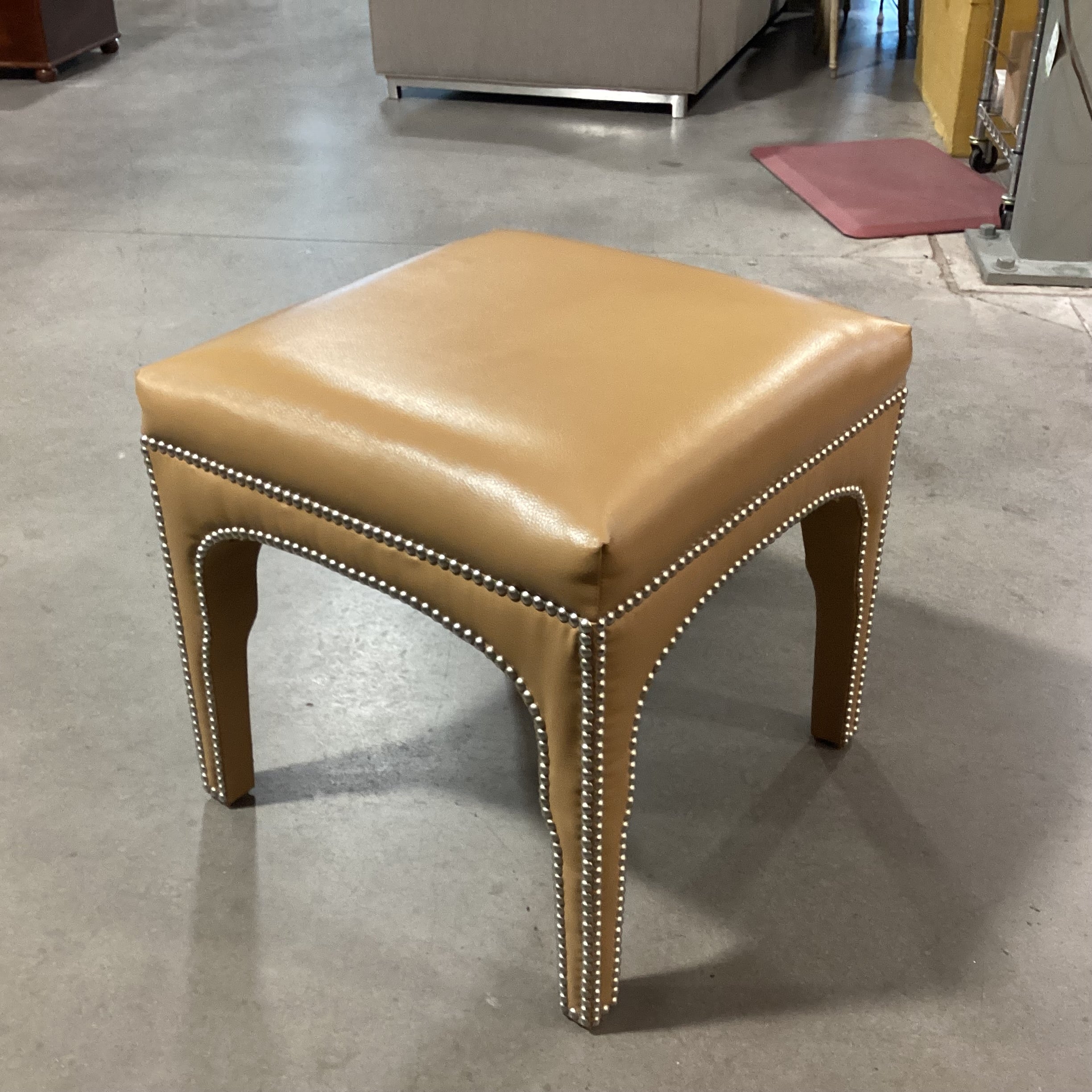 Tan Faux Leather Nailhead Stool Ottoman 21"x 21"x 20.5"