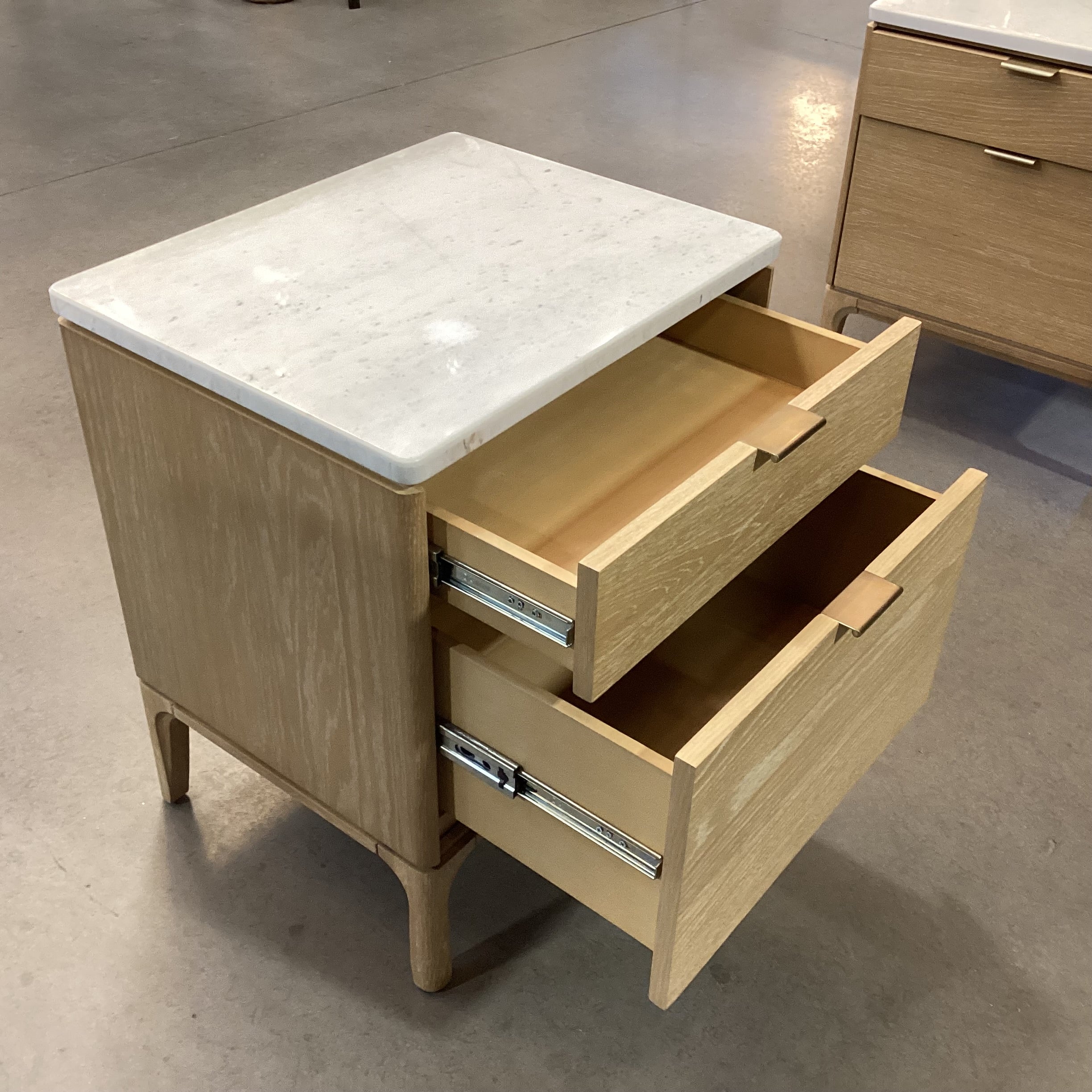 Williams Sonoma Parker Marble Top & Washed Oak 2 Drawer Nightstand 21"X 18"X 25.5"