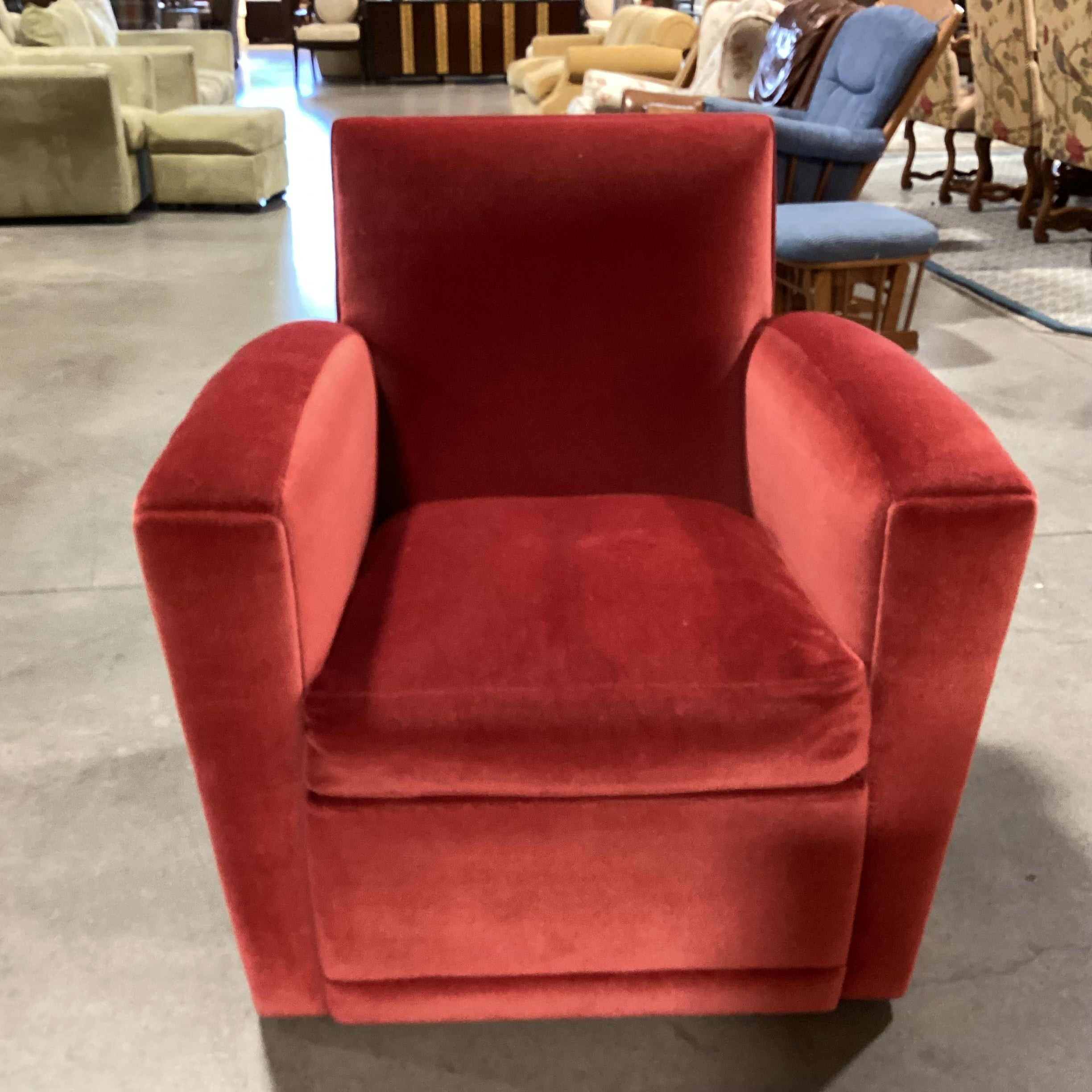 Art Deco Style Red Mohair Swivel Down Mix Chair 34"x 34"x 35"