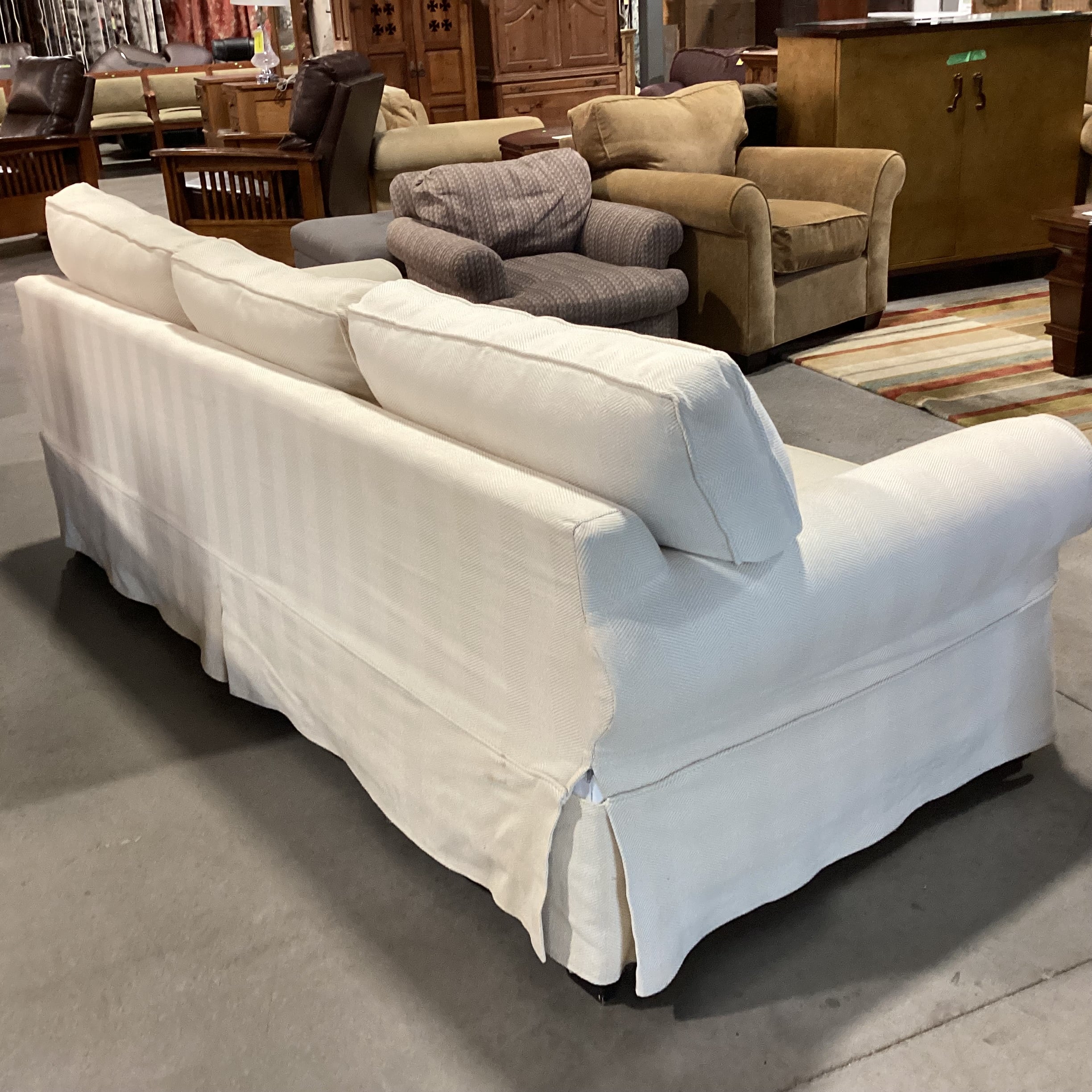 Pottery Barn Cream Woven Slip Covered Sofa 94"x 41"x 30"