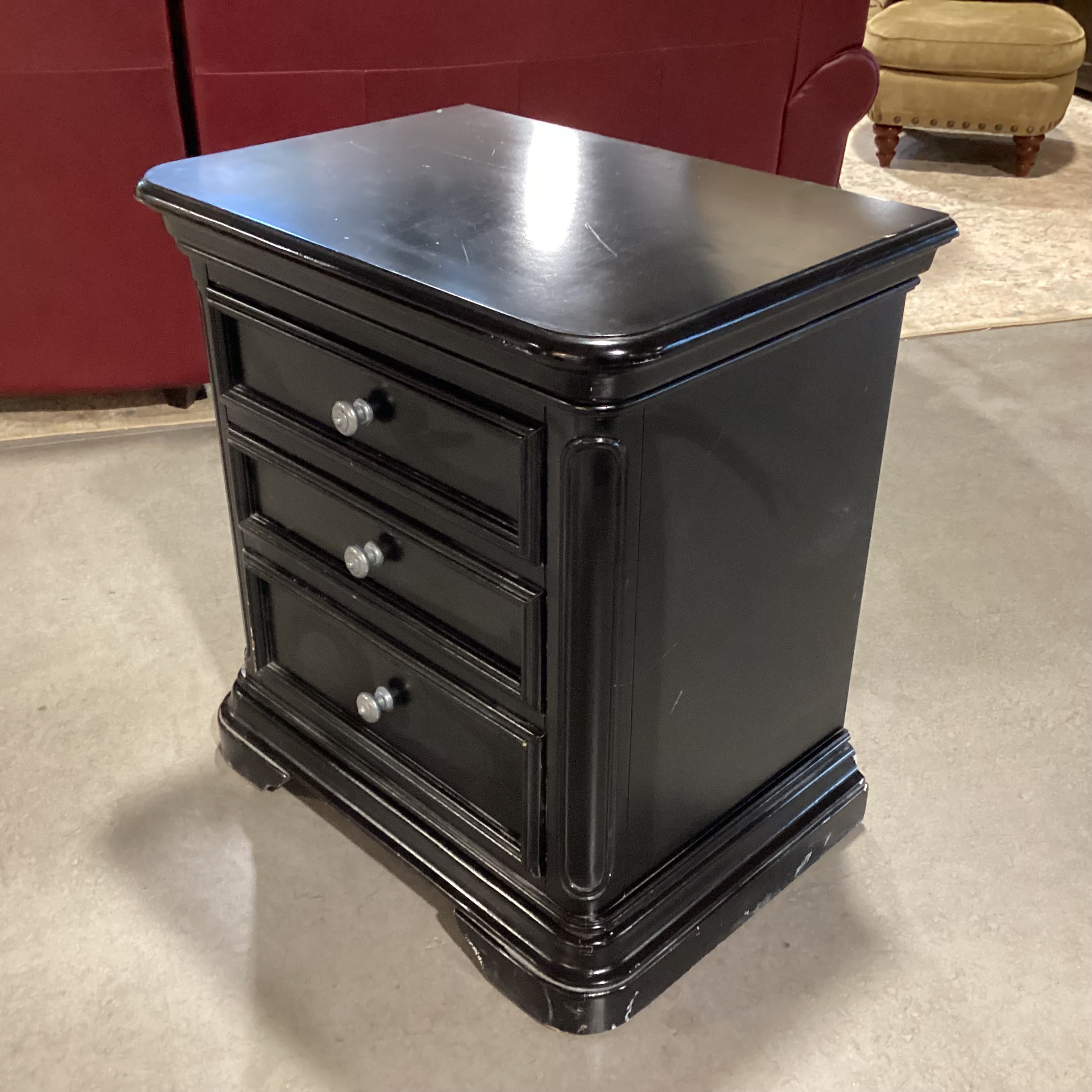 New Classic Black Wood 3 Drawer Nightstand 27"x 19"x 29"