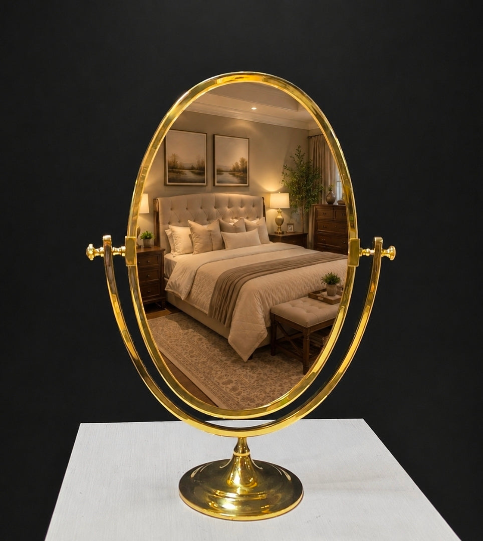 Vintage Brass Oval Mirror 16.5"x8"x11"