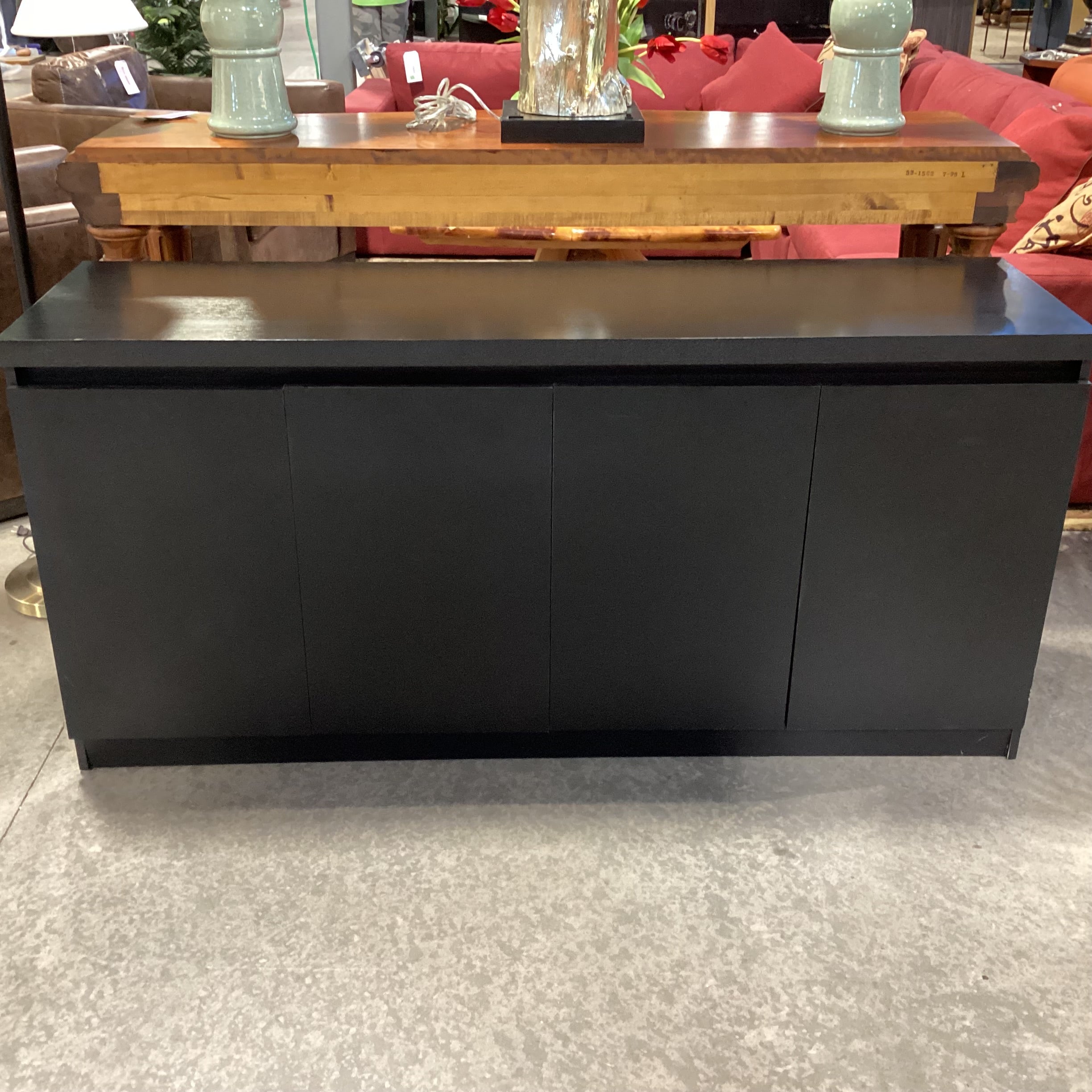 Ebony Finish Veneer 4 Door with Shelves Console Credenza 62.5"x 17.5"x 30"
