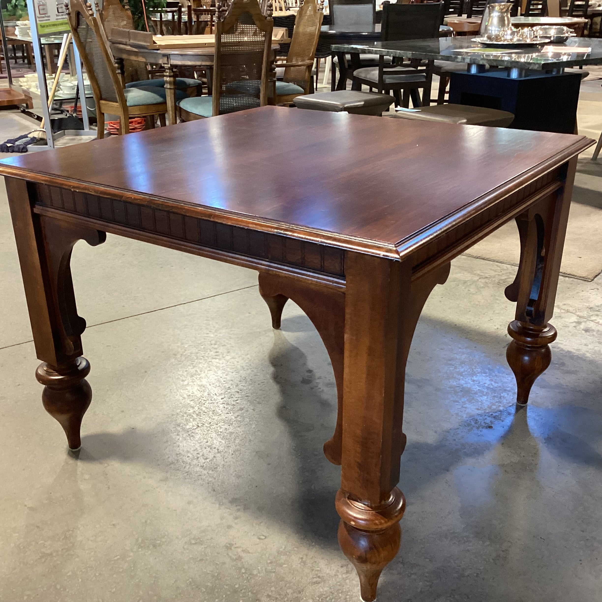 Dark Finish Wood Ornate Carved Accent Table 40"x 40"x 29.5"