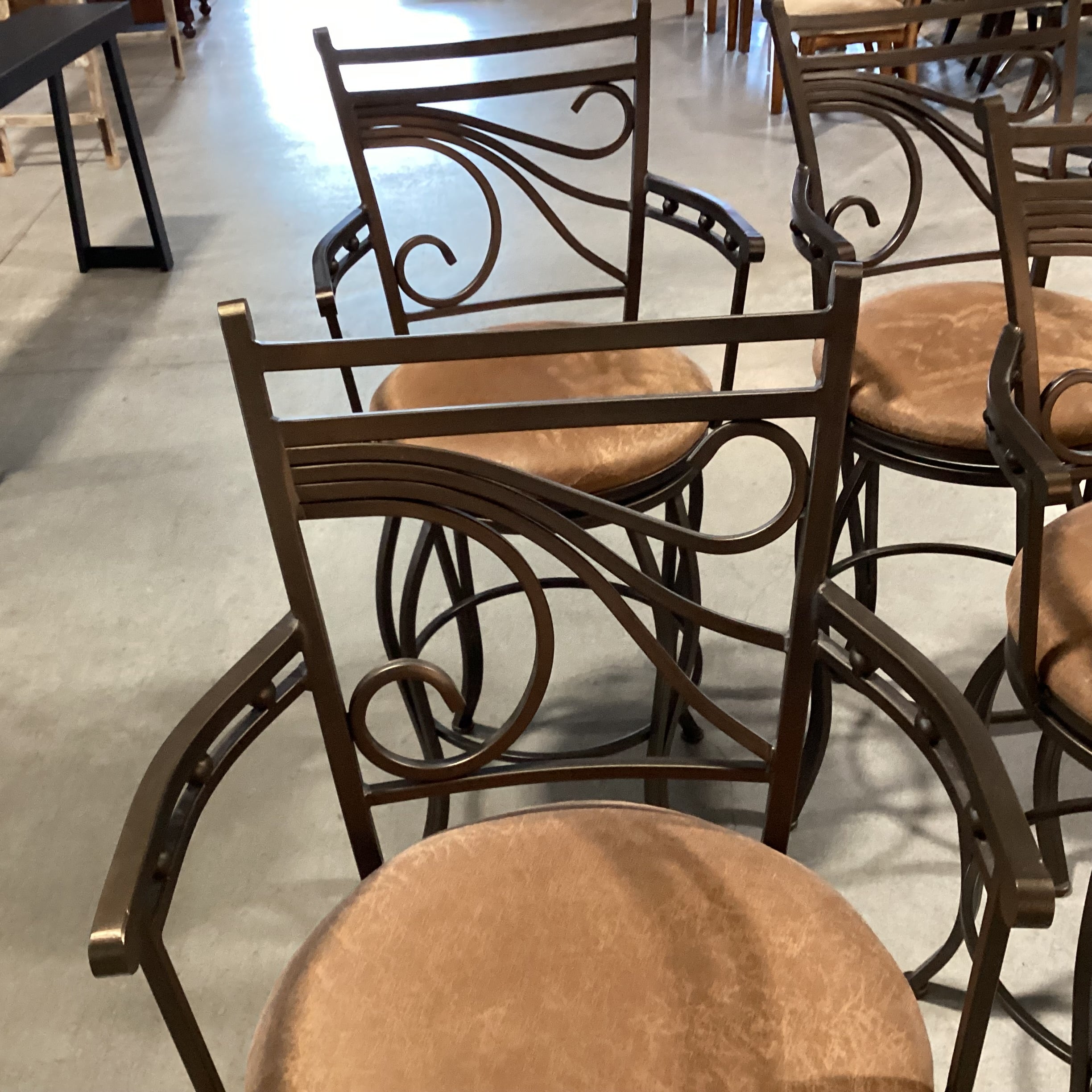 SET of 4 Ornate Metal & Faux Leather Style Swivel Barstools 30"