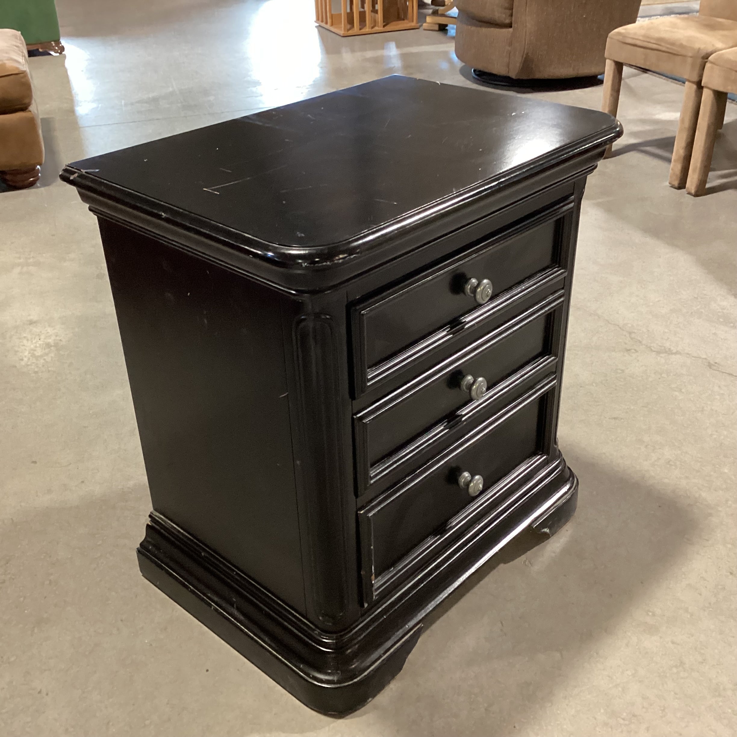 New Classic Black Wood 3 Drawer Nightstand 27"x 19"x 29"