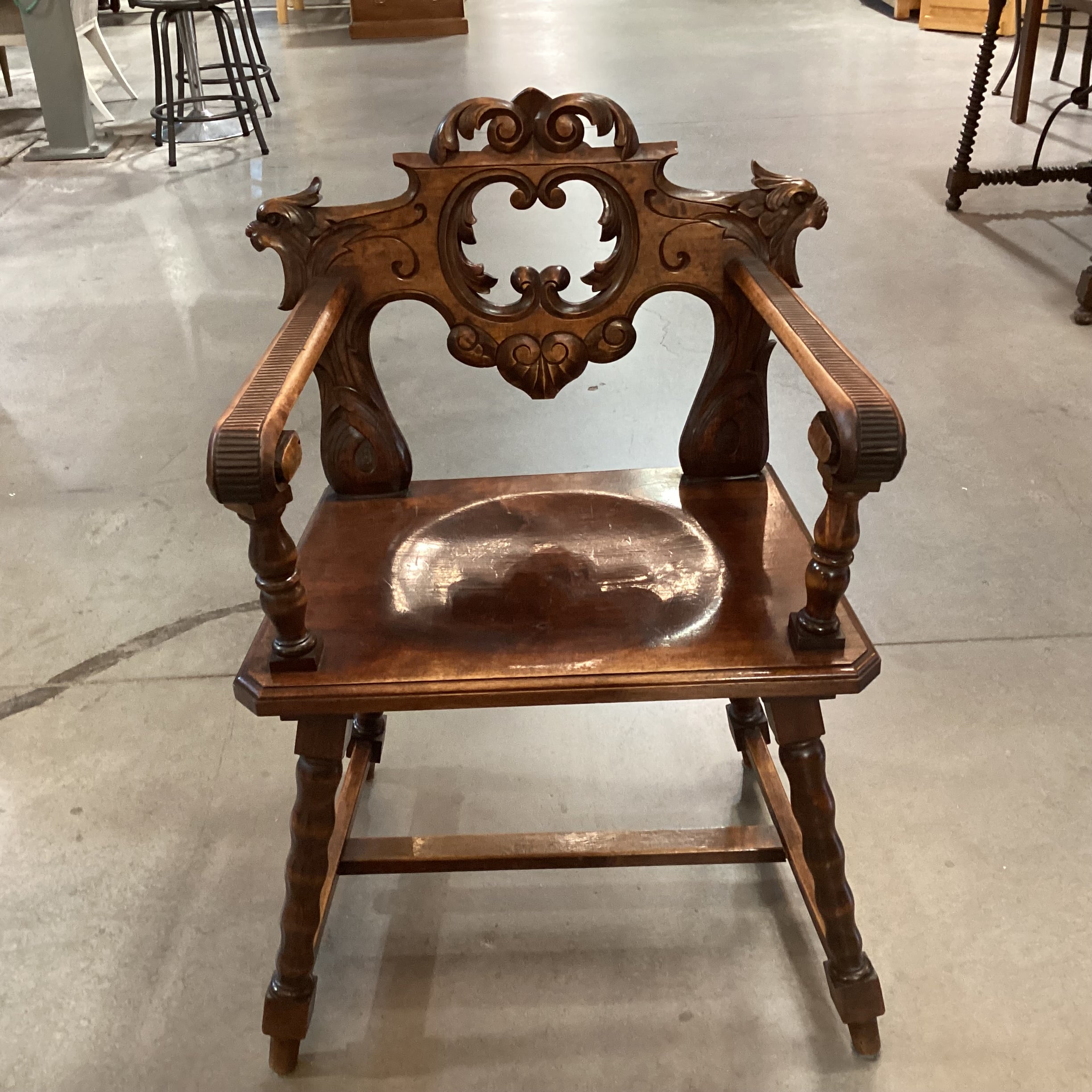 Vintage Ornate Carved Wood Chair 25"x 21"x 36"
