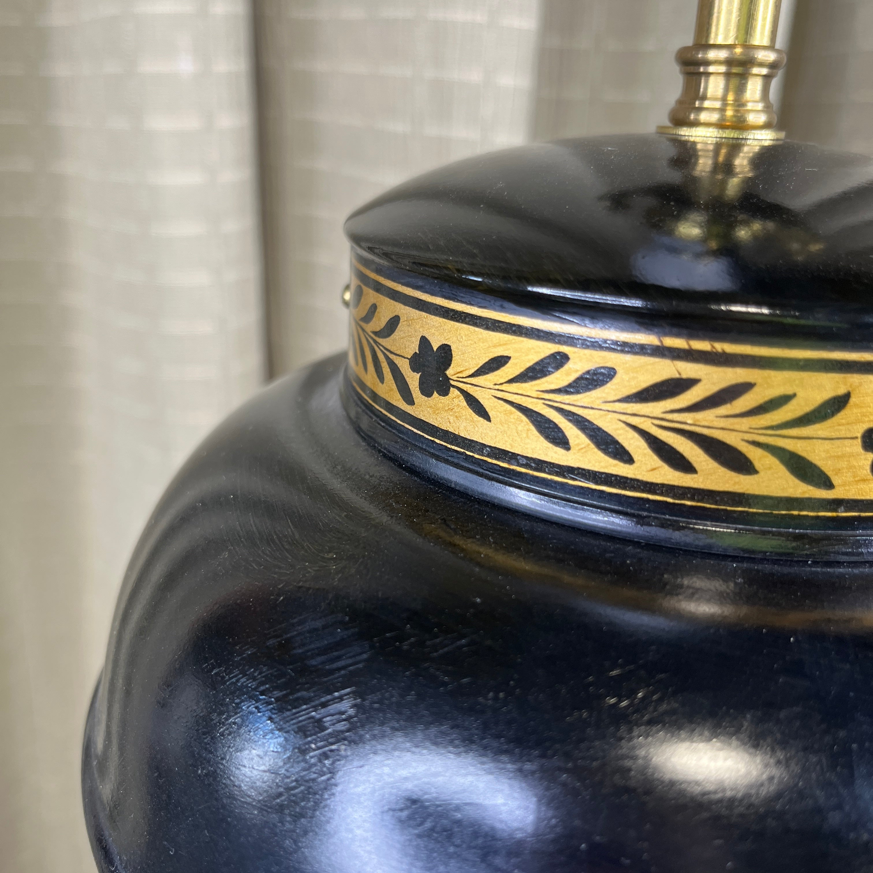 Vintage Vaughn Black and Gold Tea Canister Table Lamp 9" Diameter x 18"