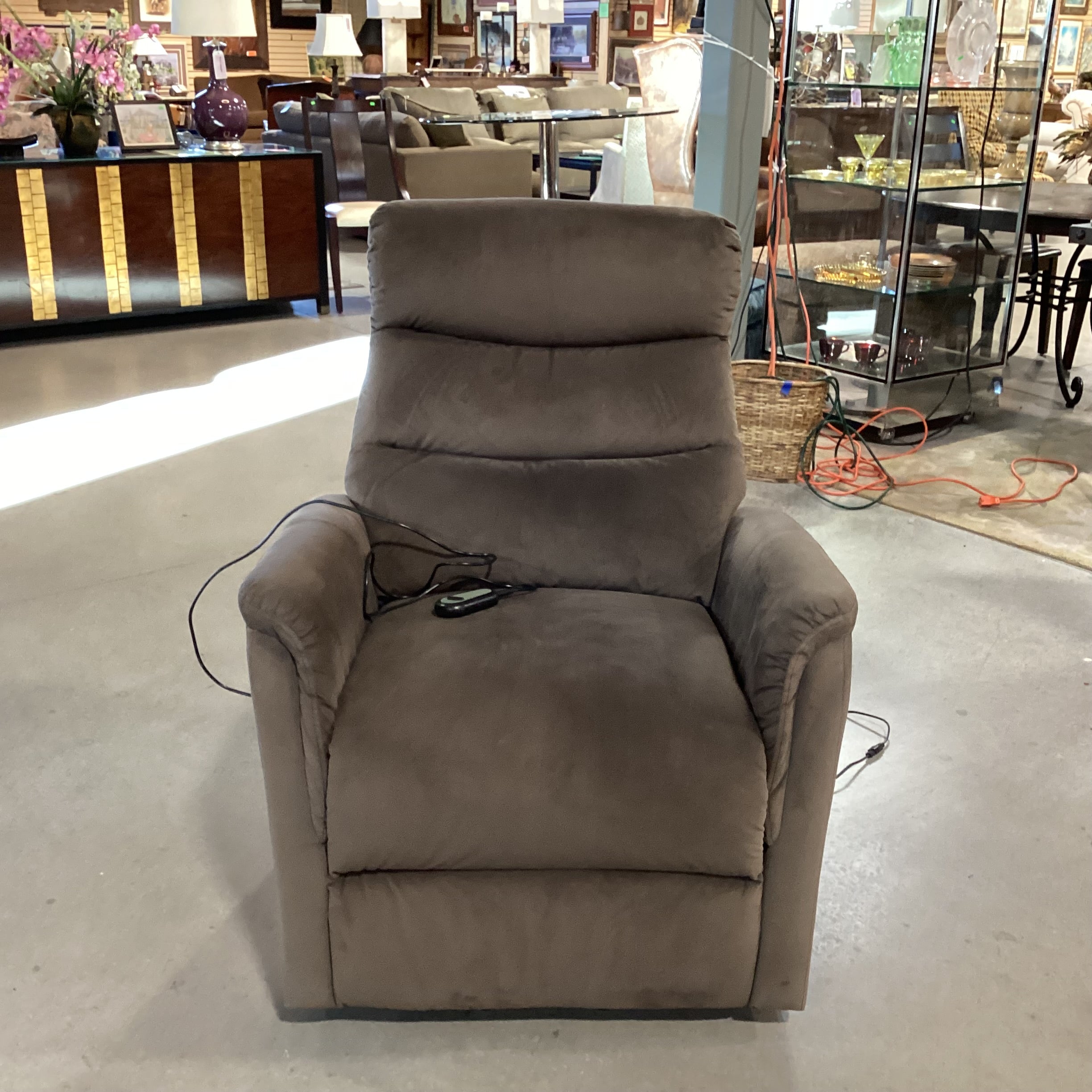Taupe Brown Velvet Power Lift Recliner Chair 32"x 32" to 64"x 41"