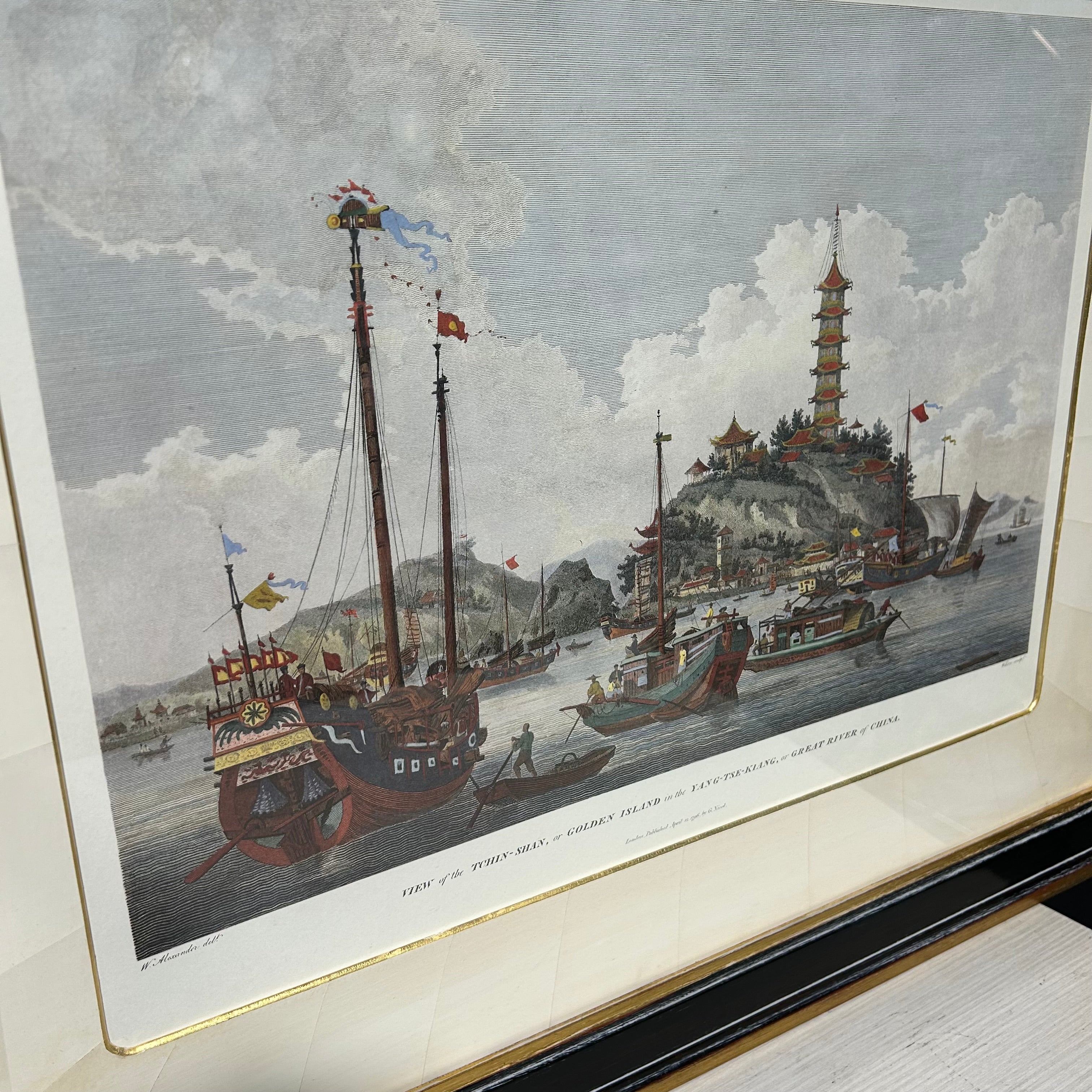 Antique Print By Willam Alexader  Called View Of Tchin-Shan (Golden Island) In China  27'5"x 22'5"