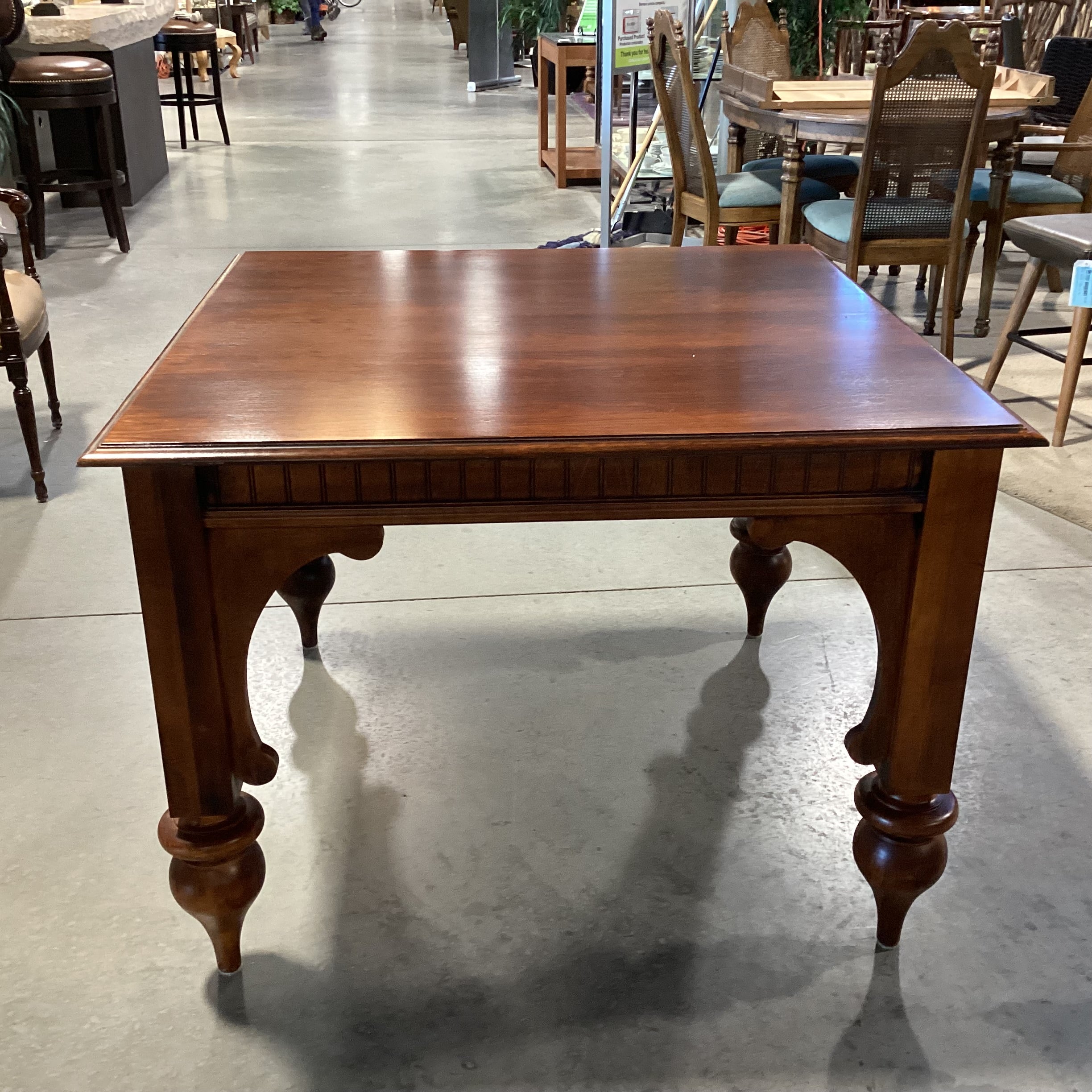 Dark Finish Wood Ornate Carved Accent Table 40"x 40"x 29.5"