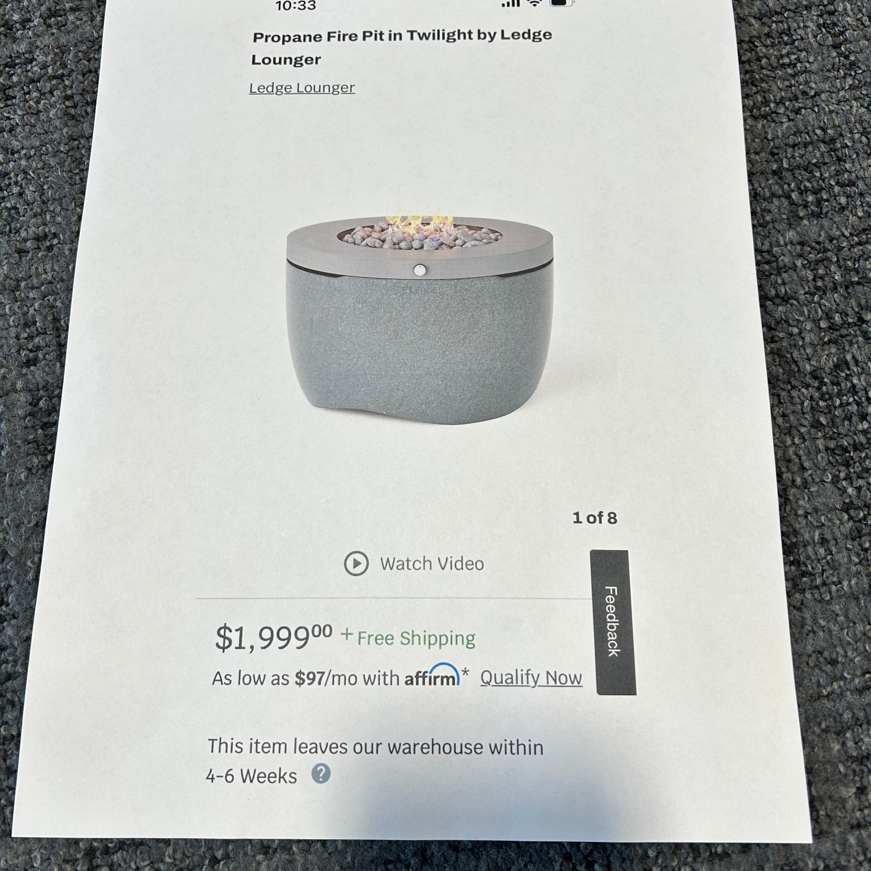 Ledge Lounger and Fire Pit - 40" round