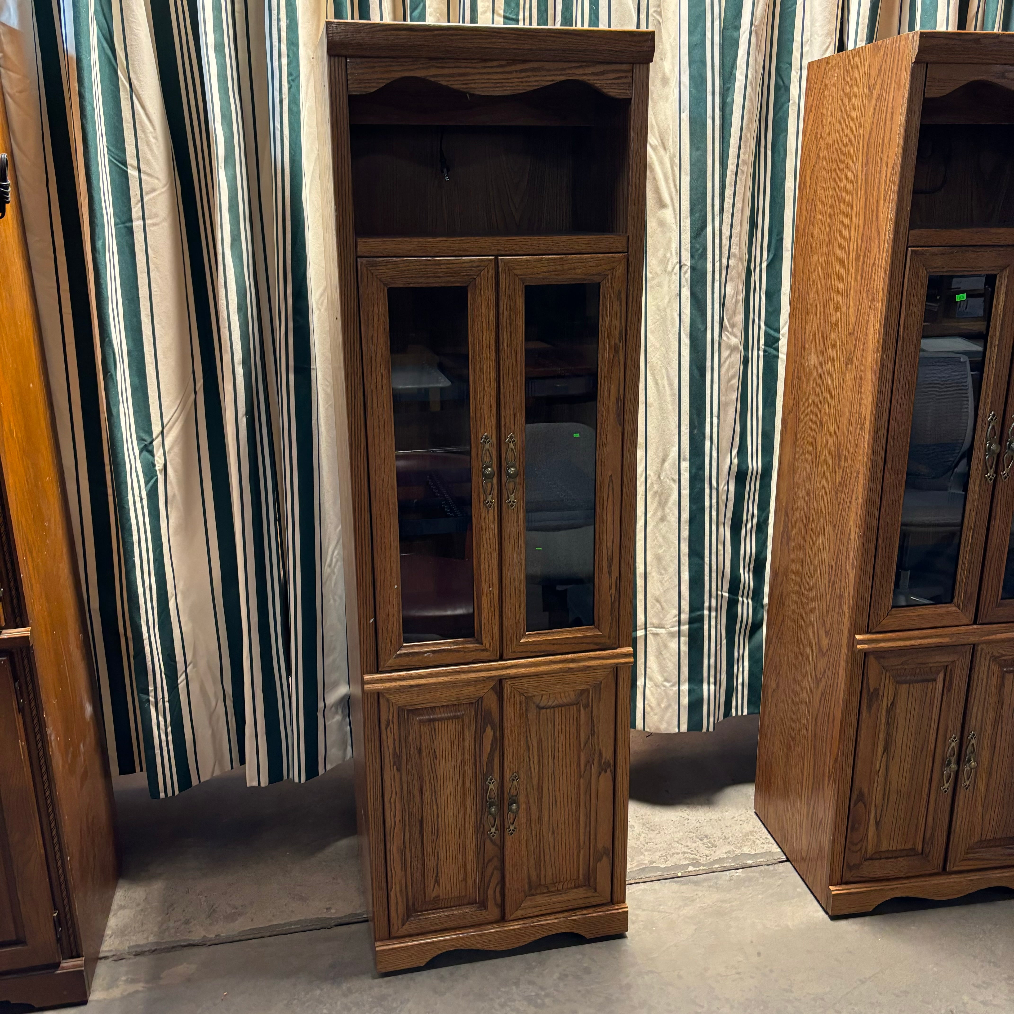 Dark Finish Solid Wood 4 Door with Brass Accents Display Bookcase 22"x 18"x 73"