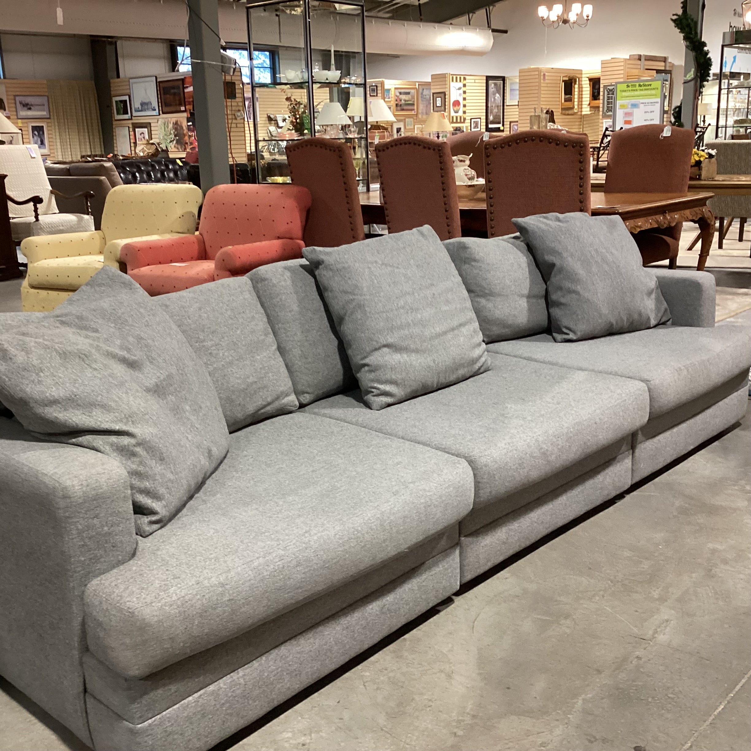 Ralph Lauren Grey Wool & Down Mix 3 Piece Sofa Sectional 110"x 44"x 29"