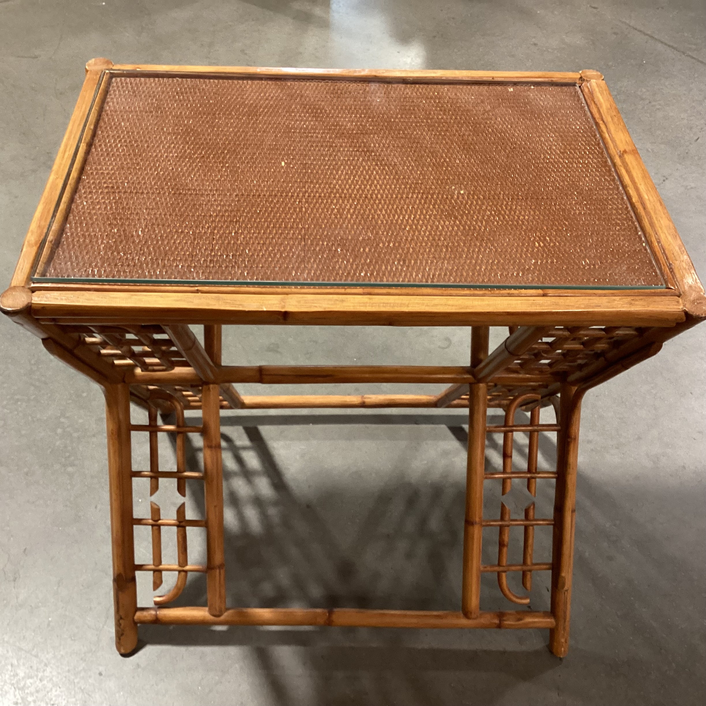 Vintage Bamboo & Rattan with Glass Top Accent Table 27"x 19"x 27"