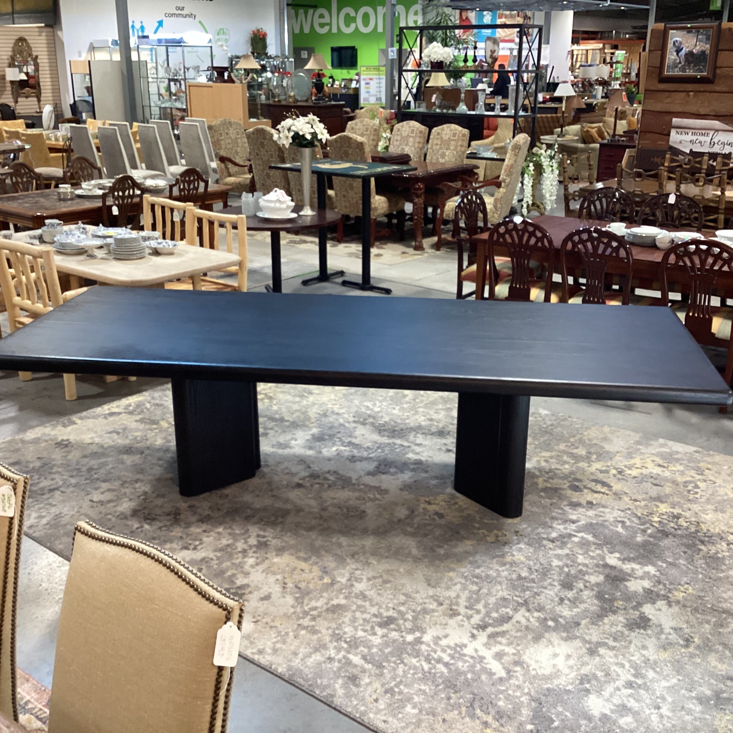 Four Hands Thomas Bina & Brazilian Designer Ronald Sasson Reclaimed French Oak Deep Espresso Finish Dining Table 118"x 47"x 30"