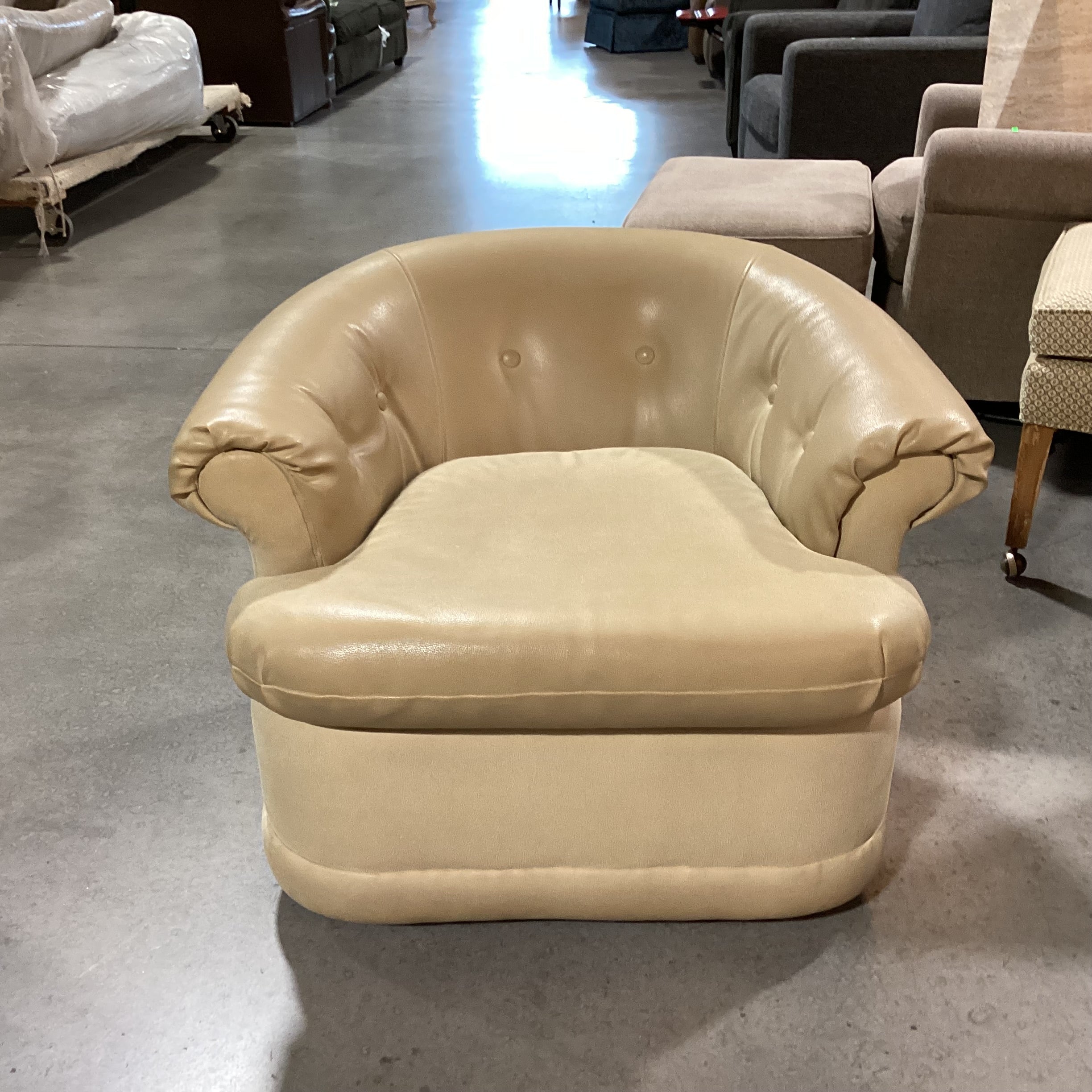 Blonde Faux Textured Leather Button Back Swivel Chair 36"x 34"x 27"