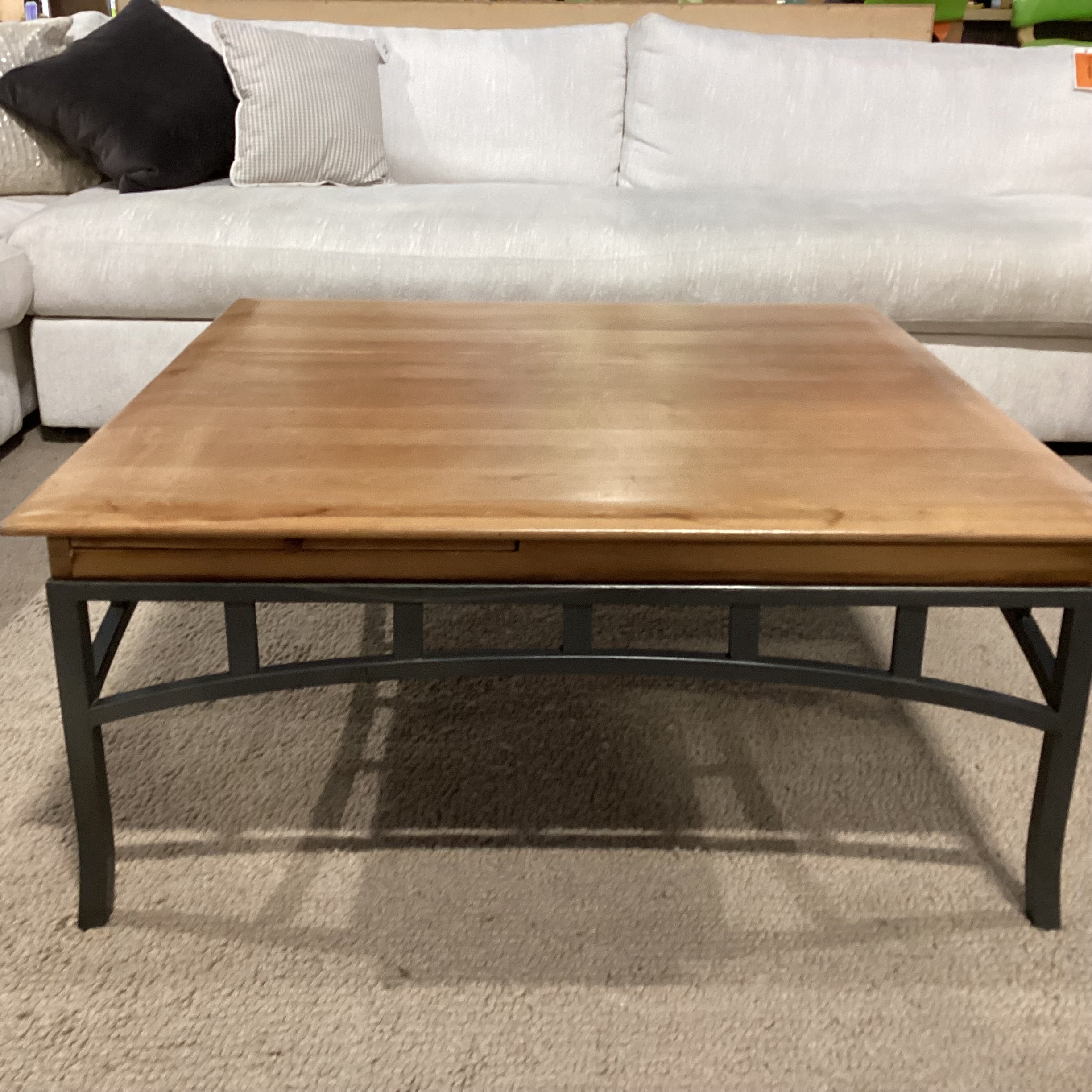 Wood & Metal with 4 Sided Pullout Top Coffee Table 38"x 38"x 17"