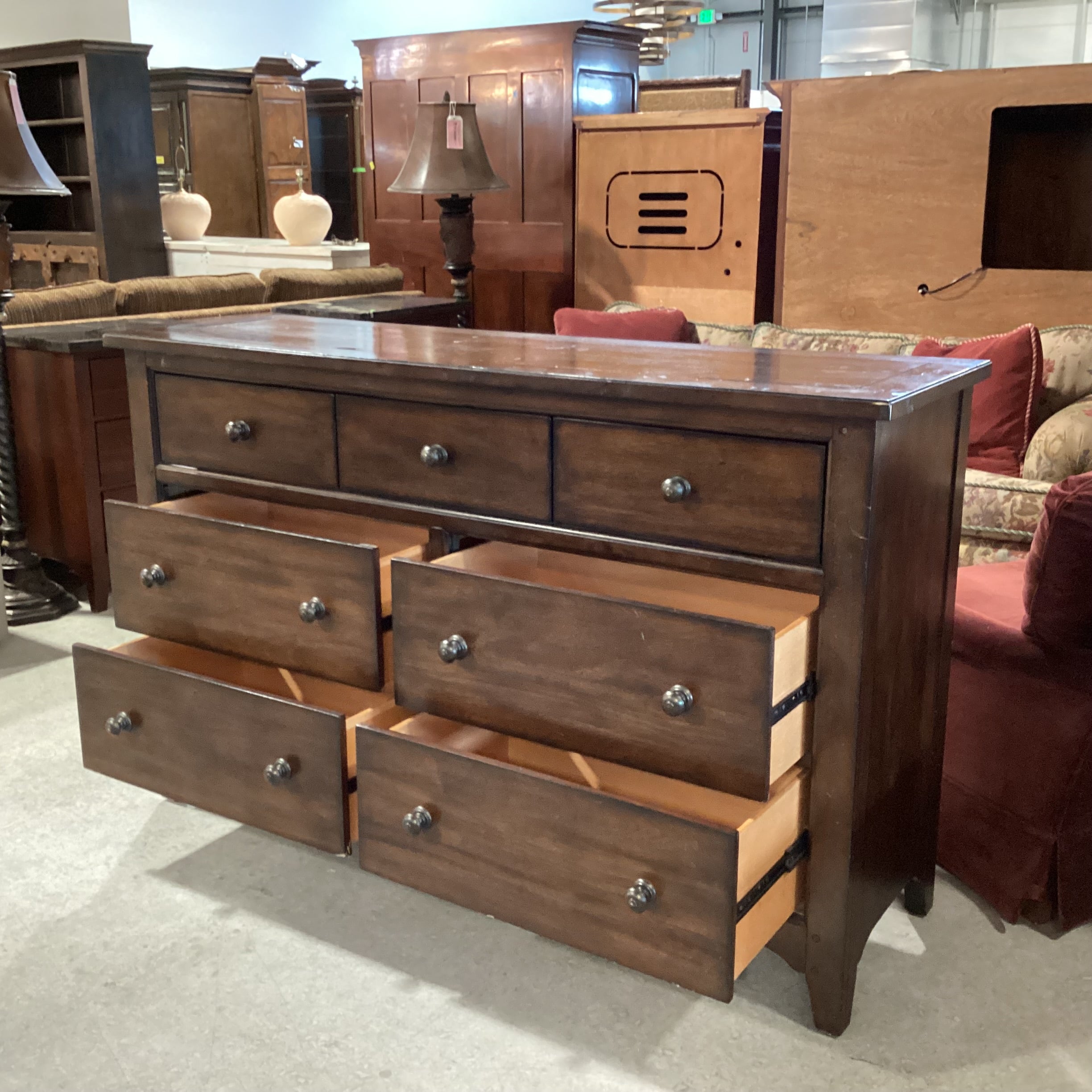 Dark Distressed Wood 7 Drawer Dresser 62"x 19"x 39"