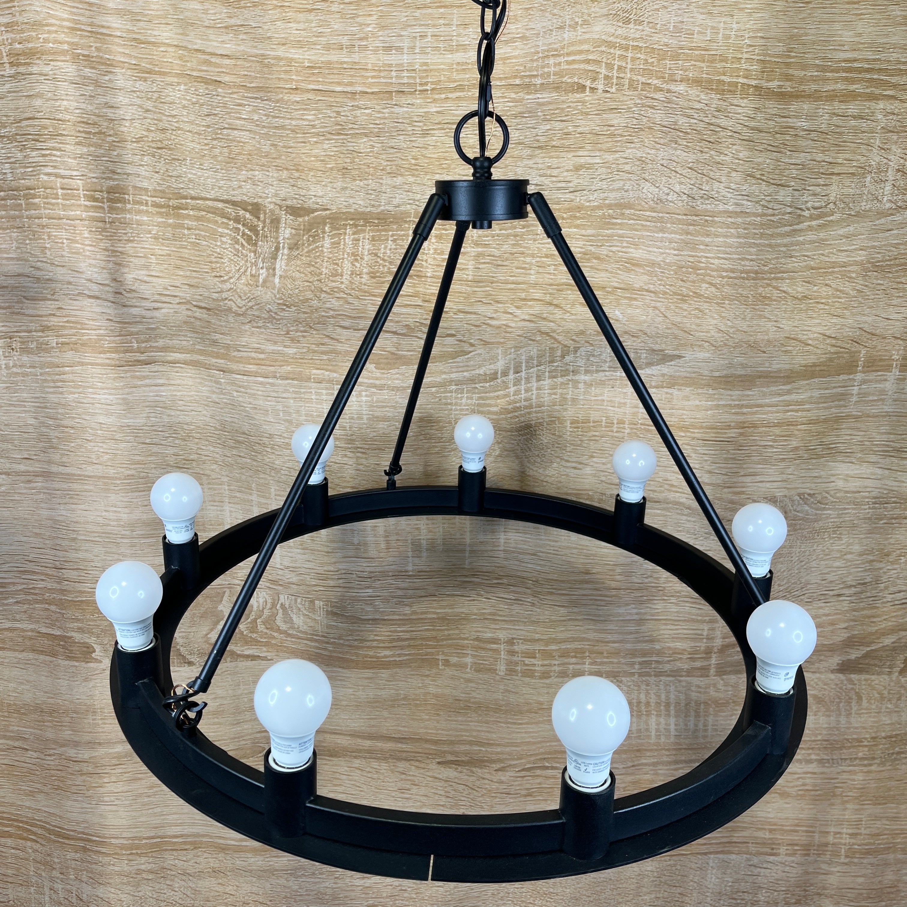 Hunter Saddlewood 9-Light Natural Black Iron Wagon Wheel Chandelier 30" Diameter x 25.5" - 99"